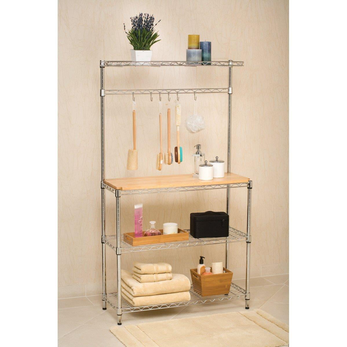 Ktaxon 4 Layer Kitchen Baker Rack Metal Microwave Oven Stand with Storage Shelf & Cutting Board. Silver