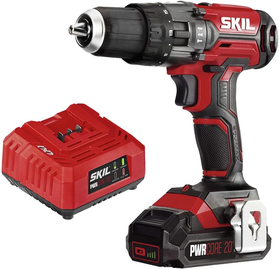 SKIL 20V 1/2 Inch Hammer Drill. Includes 2.0Ah PWRCore 20 Lithium Battery and Charger - HD527802