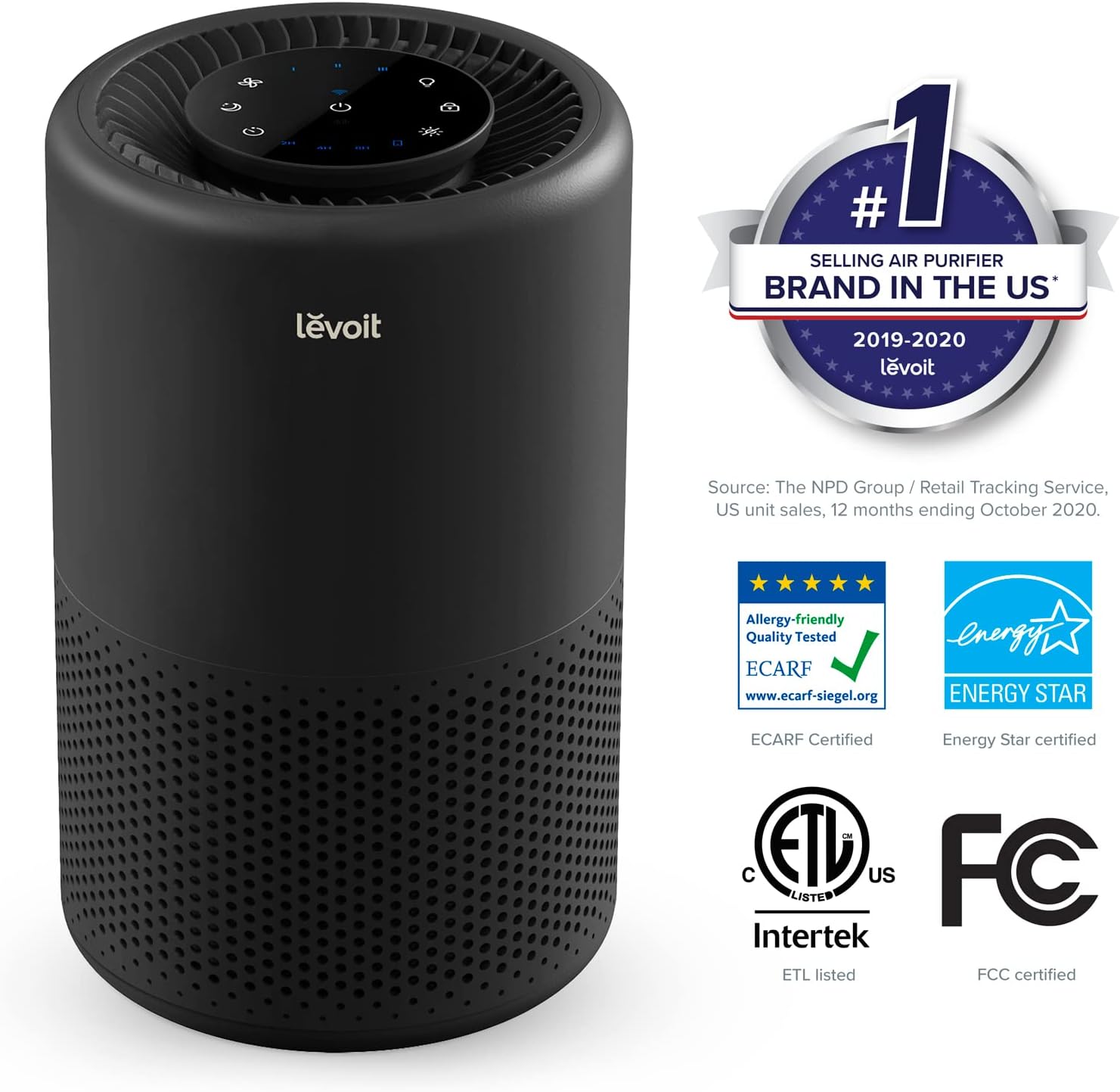 LEVOIT Air Purifier for Home Large Room. Smart WiFi Alexa Control. HEPA Filter for Allergies. Removes Pollutants. Smoke. Dust. Covers up to 915 Sq.Foot. 24dB Quiet for Bedroom. Core 200S. Black
