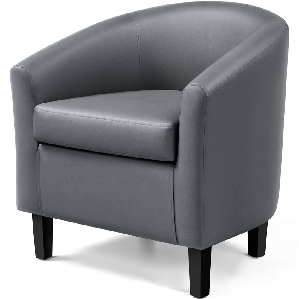 Easyfashion Upholstered Barrel Arm Accent Tub Chair. Dark Gray Faux Leather