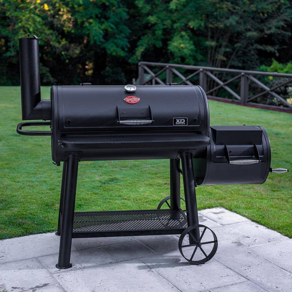Char-Griller 8250 Grand Champ Charcoal Grill and Offset Smoker in Black