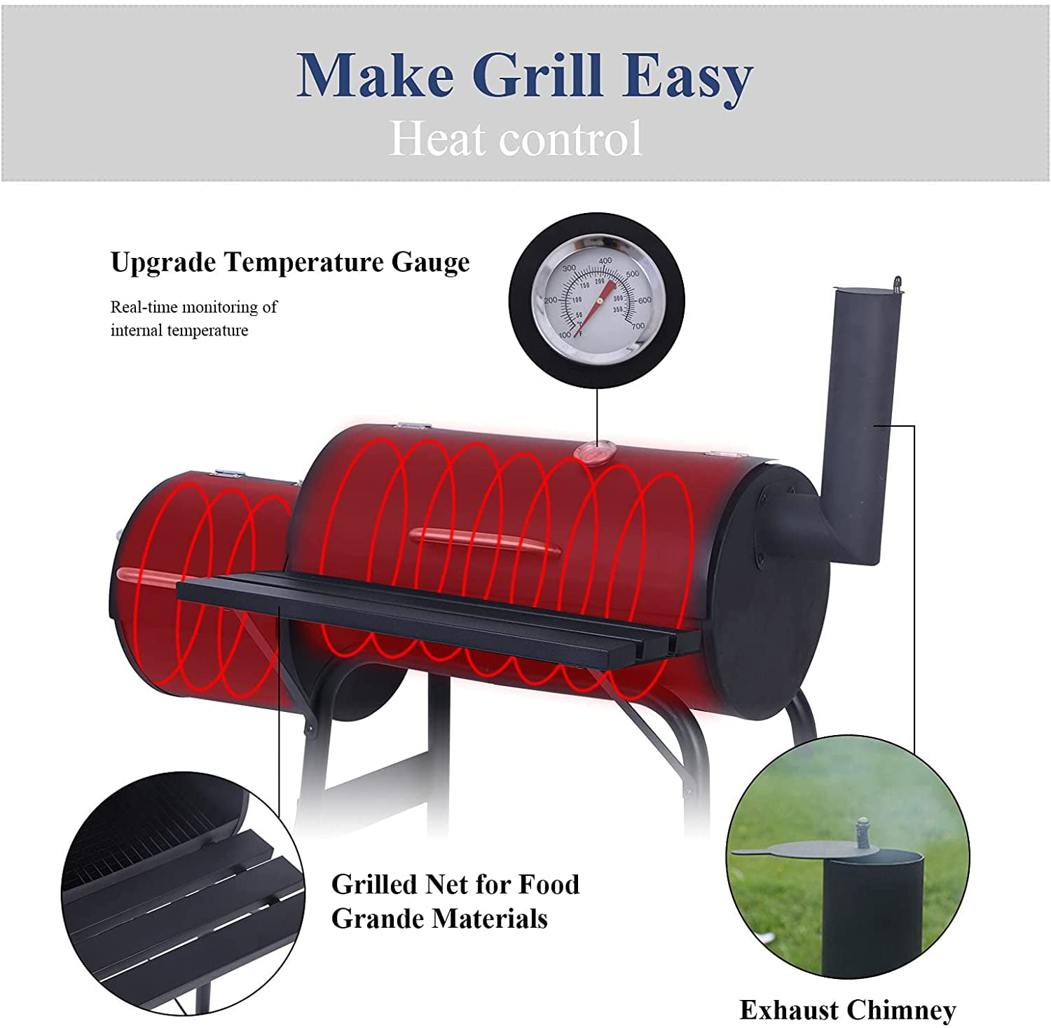 Inolait Outdoor BBQ Grill Charcoal Barbecue Pit Patio Backyard Meat Cooker Smoker
