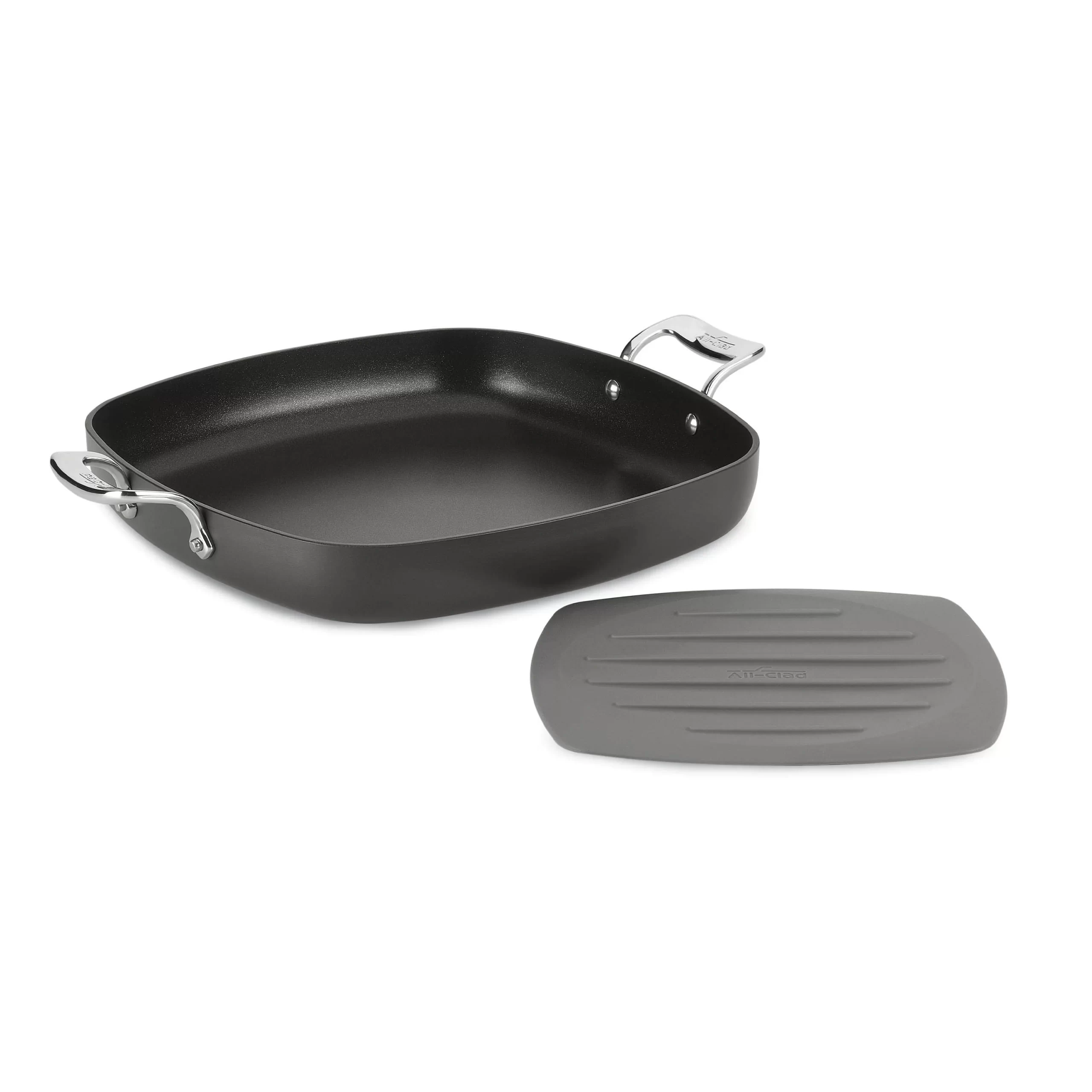 All-Clad Essentials Nonstick Hard Anodized Square Pan with Trivet. 13 inch. Black