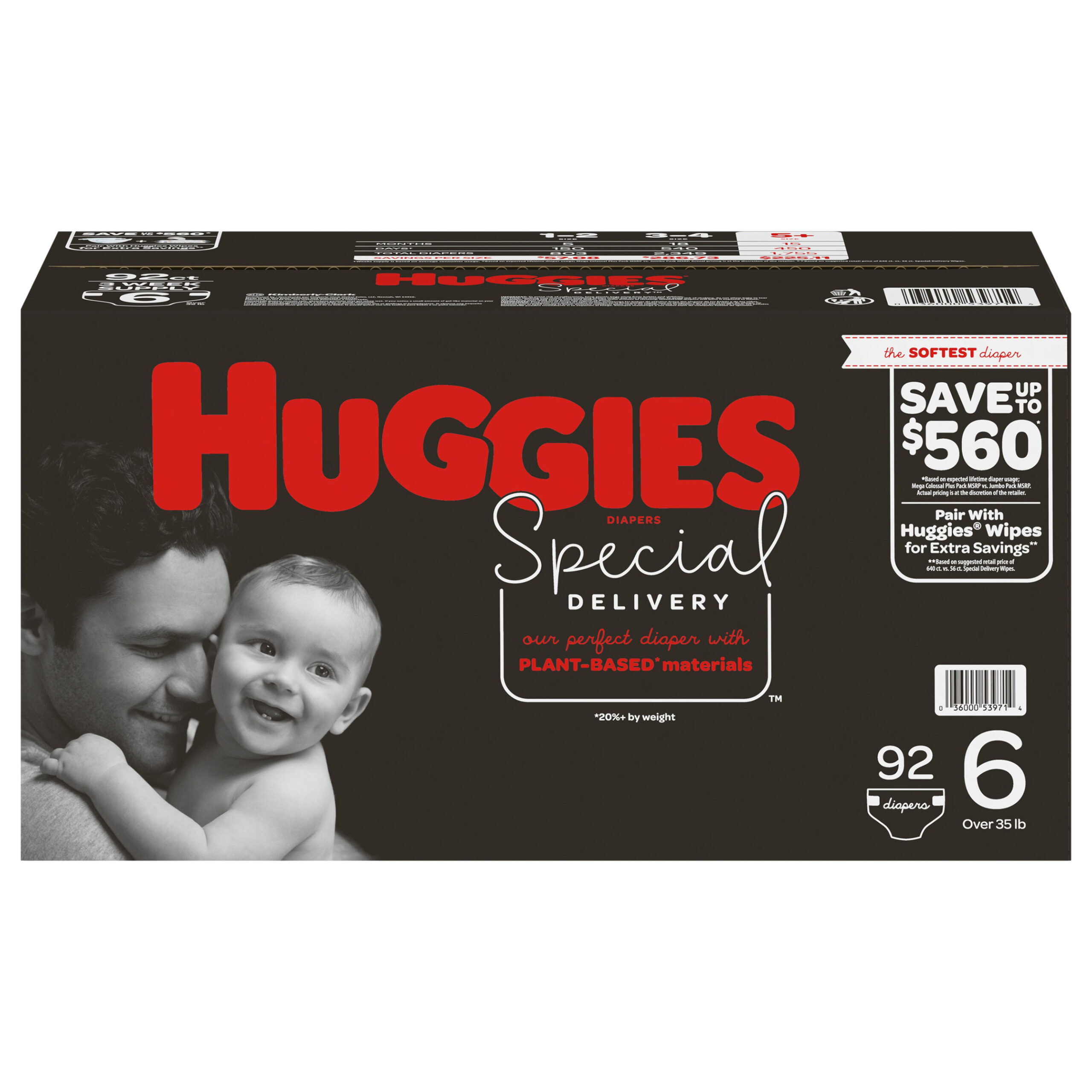 Huggies Special Delivery Hypoallergenic Baby Diapers size 6 -92 ct. (35+ lb.)