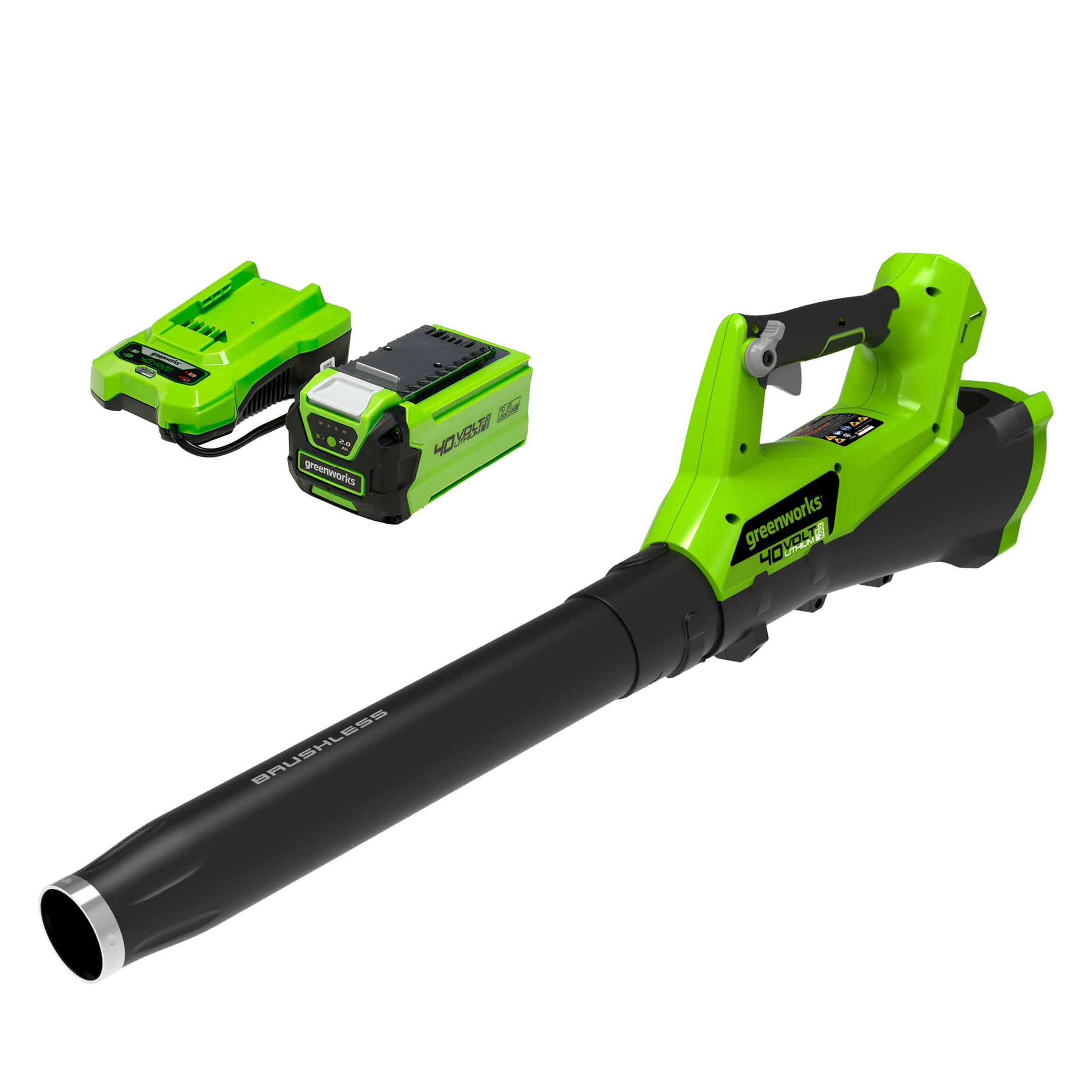 Greenworks 40V Brushless Leaf Blower with 2.0 Ah Battery and Charger. 2400302