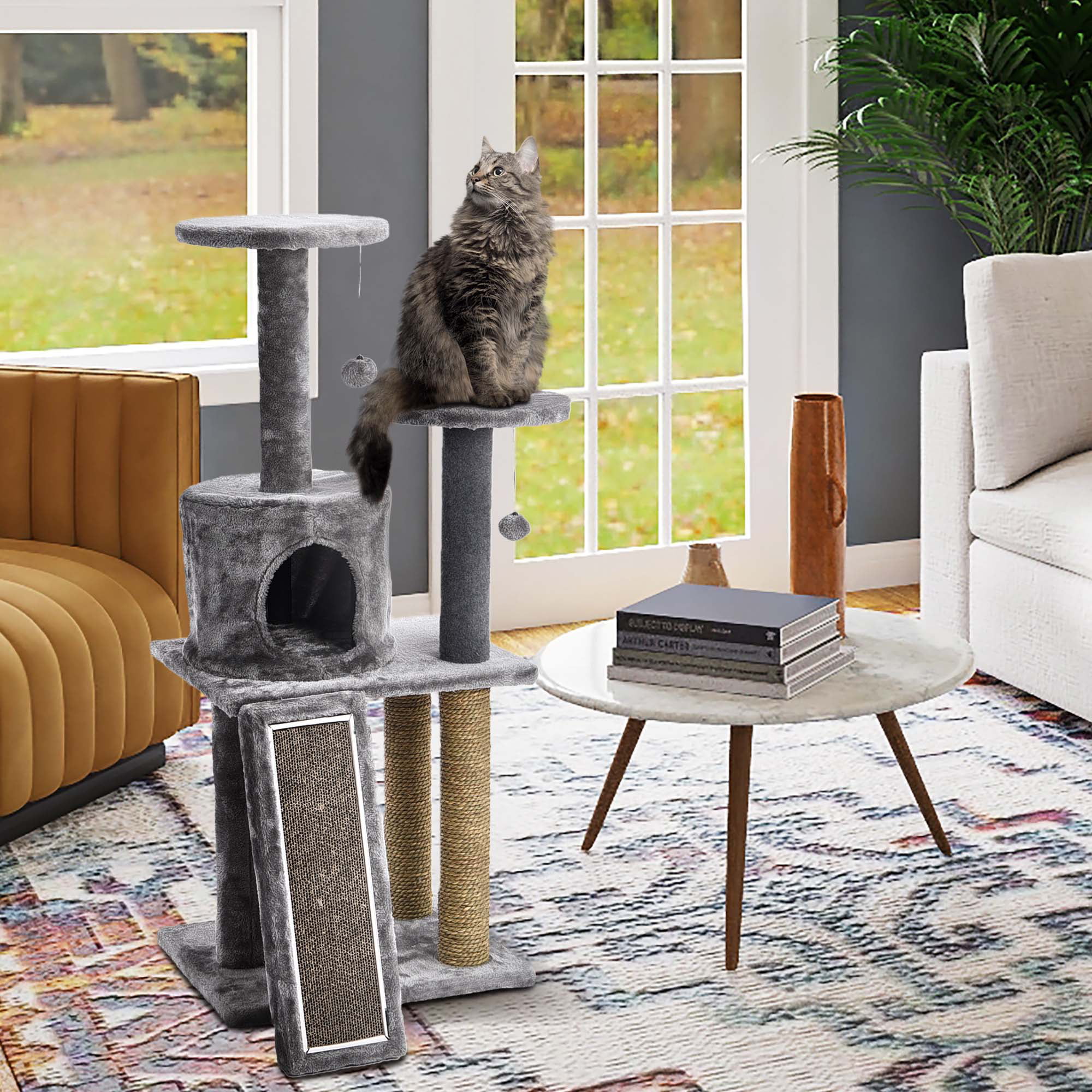 Cat Craft 45-in Cat Condo and Scratching Post Cat Tree Tower. Light Gray