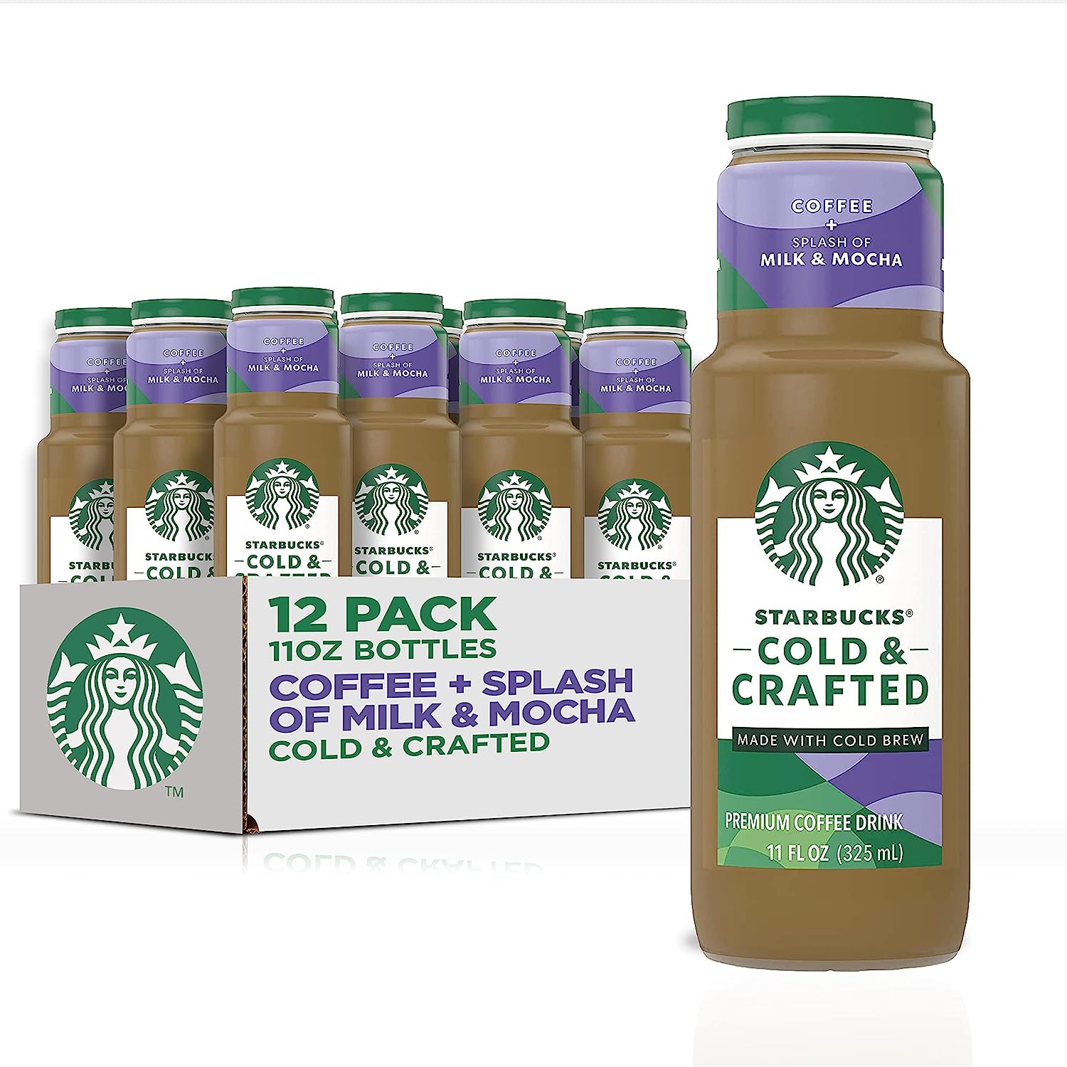 Starbucks - RTD Cold & Crafted Coffee. Splash of Milk + Mocha. 11oz Bottles. (12 Pack)
