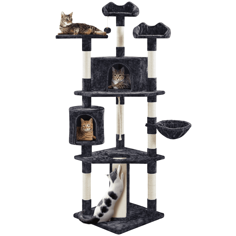 Easyfashion 79″ Multilevel Cat Tree Tower with Scratching Posts. Black