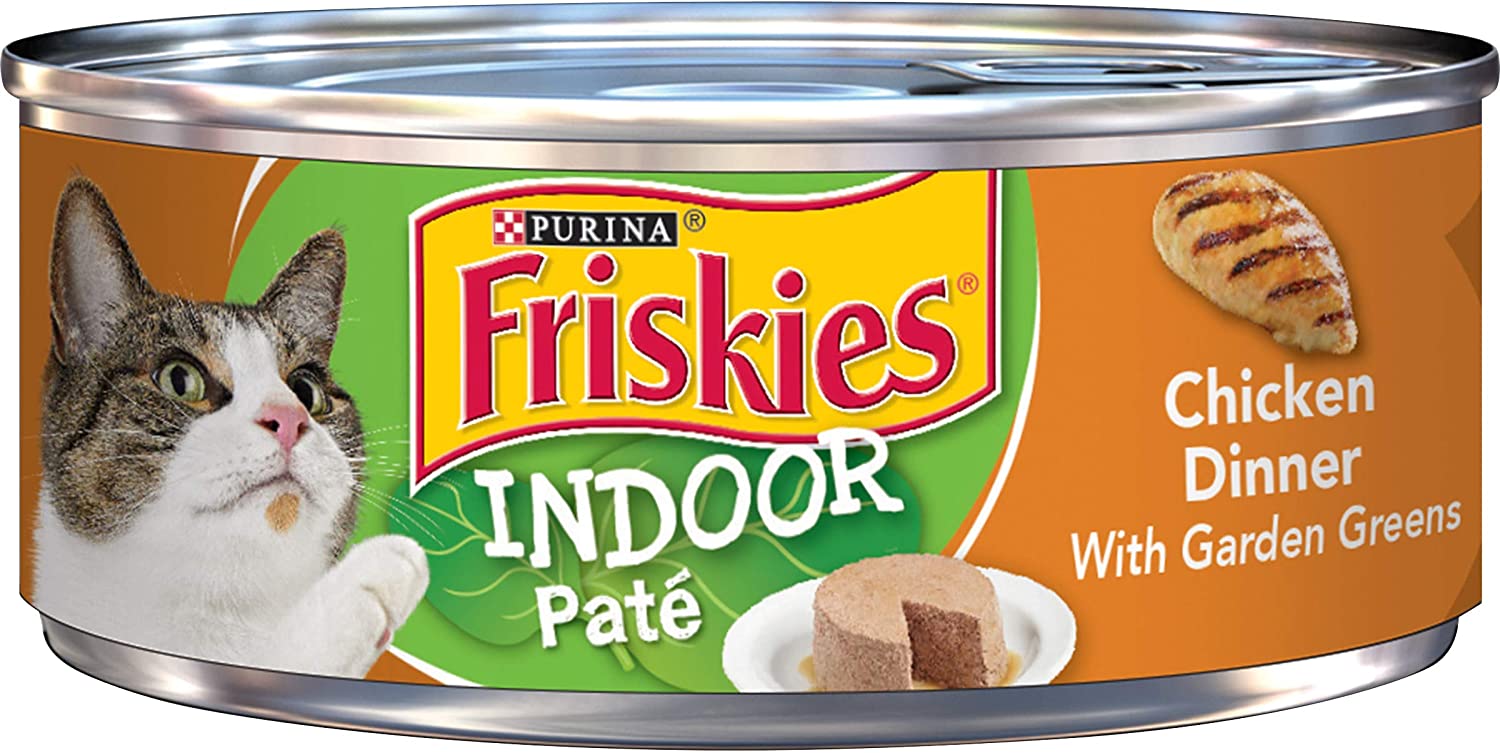 Purina Friskies Indoor Pate Wet Cat Food. Indoor Chicken Dinner With Garden Greens - (24) 5.5 oz. Cans