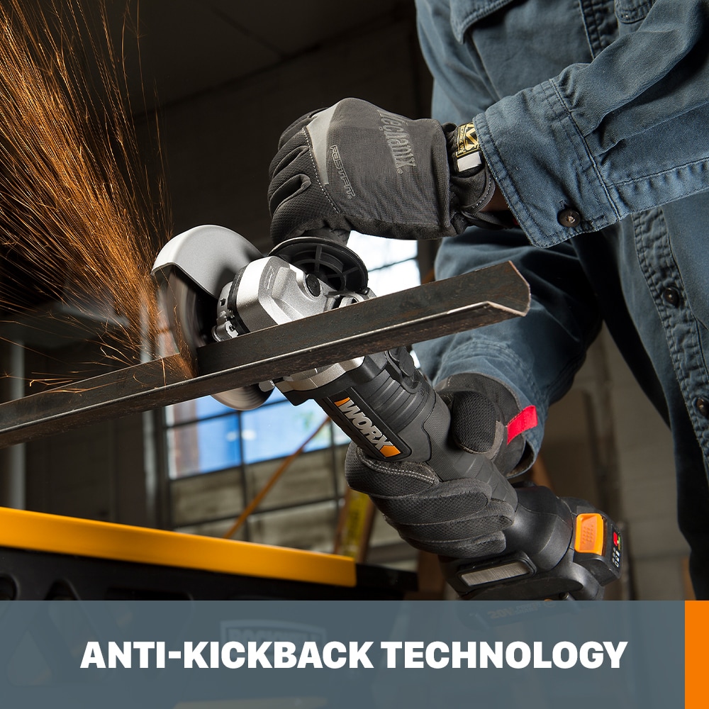 WORX 4.5-in 20-volt Max Sliding Switch Brushless Cordless Angle Grinder (Charger Included and 1-Batteries)