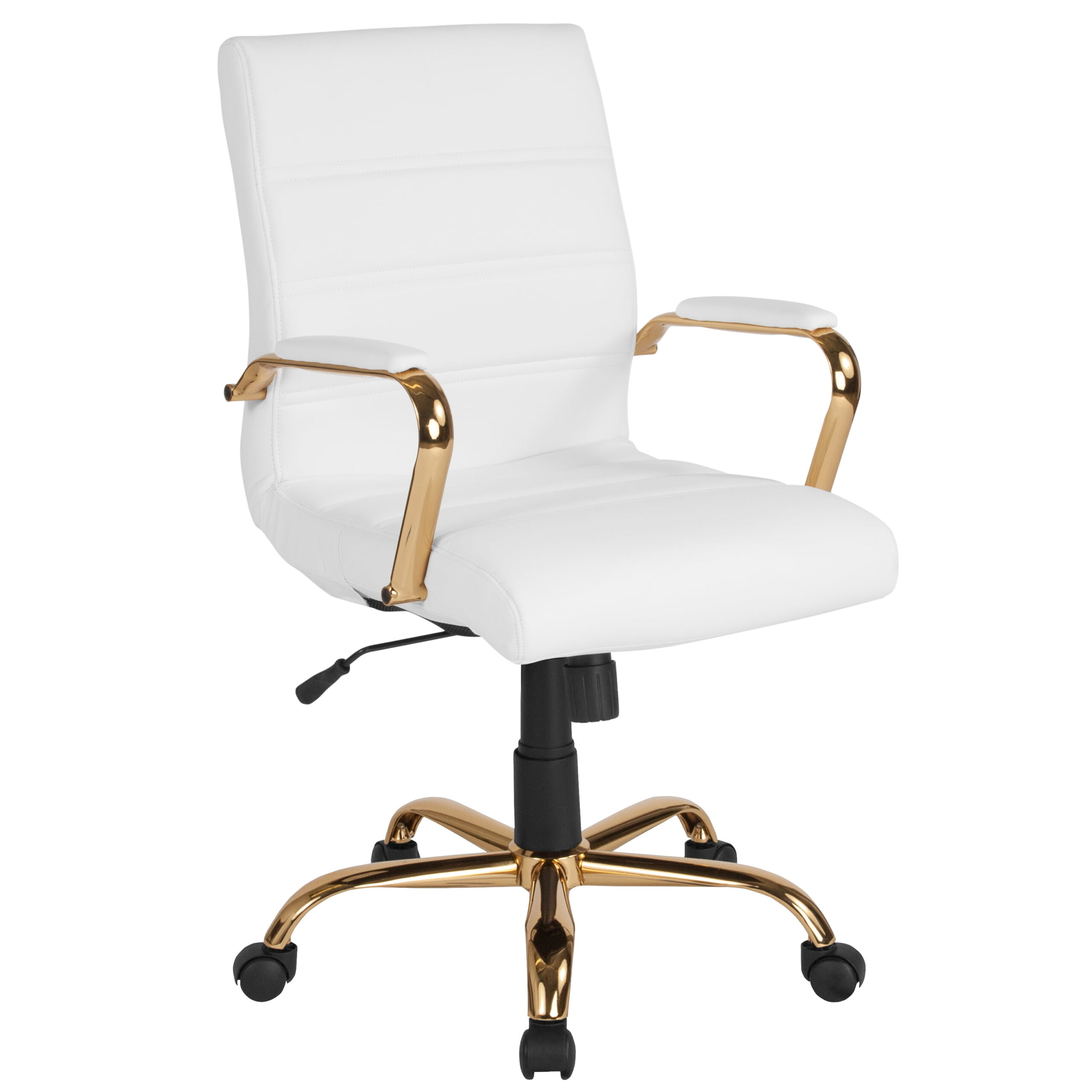 Flash Furniture Mid-Back White LeatherSoft Executive Swivel Office Chair with Gold Frame and Arms