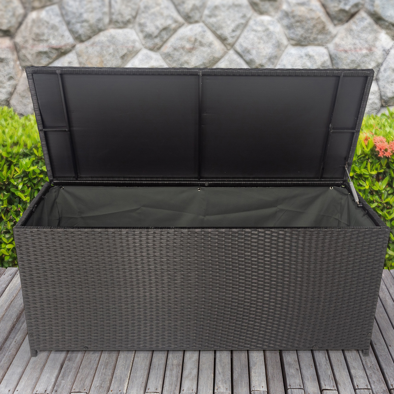 Seizeen Rattan Outdoor Storage Box. XL Wicker Deck Box & Cushion Storage Container. Waterproof Pool Box for Pool Accessories. 113 Gallon Patio Storage Box W/Inner Liner. Black