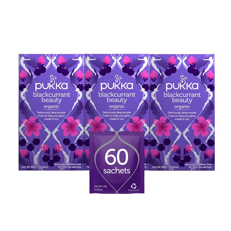 Pukka Blackcurrant Beauty. Organic Fruit Tea With Rosehip. 3 Pack. 60 Tea Bags