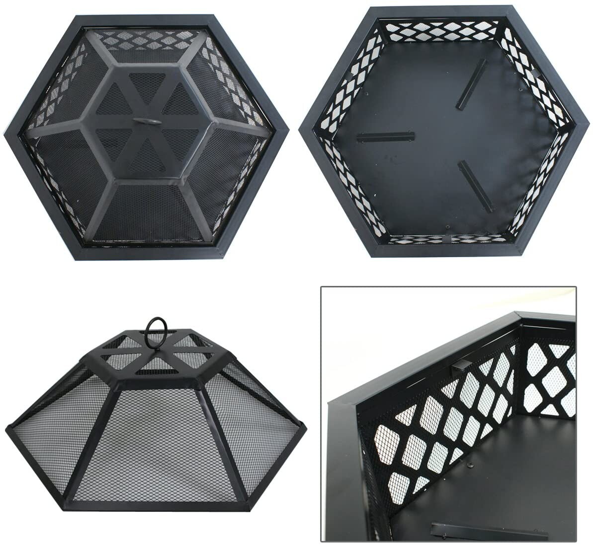 ZENY 24 inch Hexagon Wood Bronze Finish Steel Fire Pit