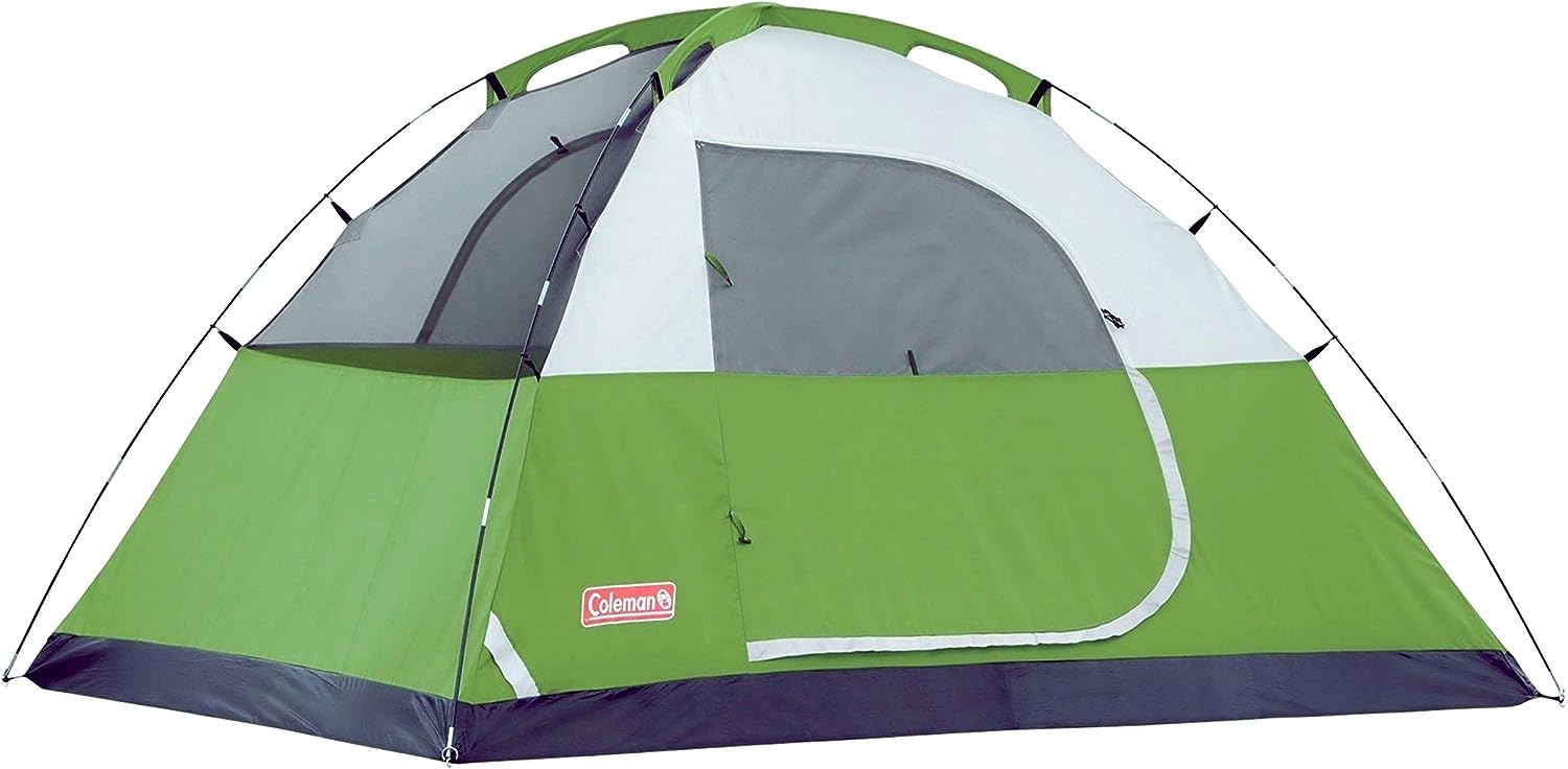 Coleman Sundome Camping Tent. 3 Person Dome Tent with Easy Setup. Included Rainfly and WeatherTec Floor to Block Out Water. 2 Windows and 1 Ground Vent for Air Flow with Charging E-Port Flap. Palm Green