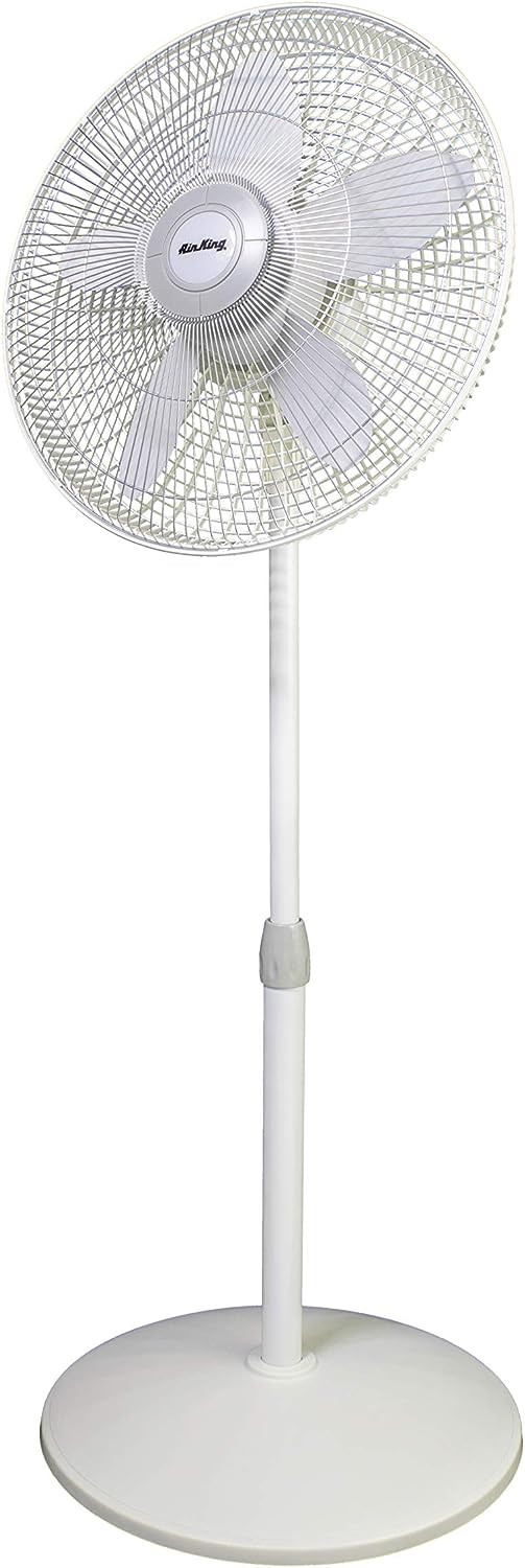 Air King 9119 18-Inch 3-Speed Commercial Grade Adjustable Oscillating Pedestal Fan. 1/20-Horsepower. White