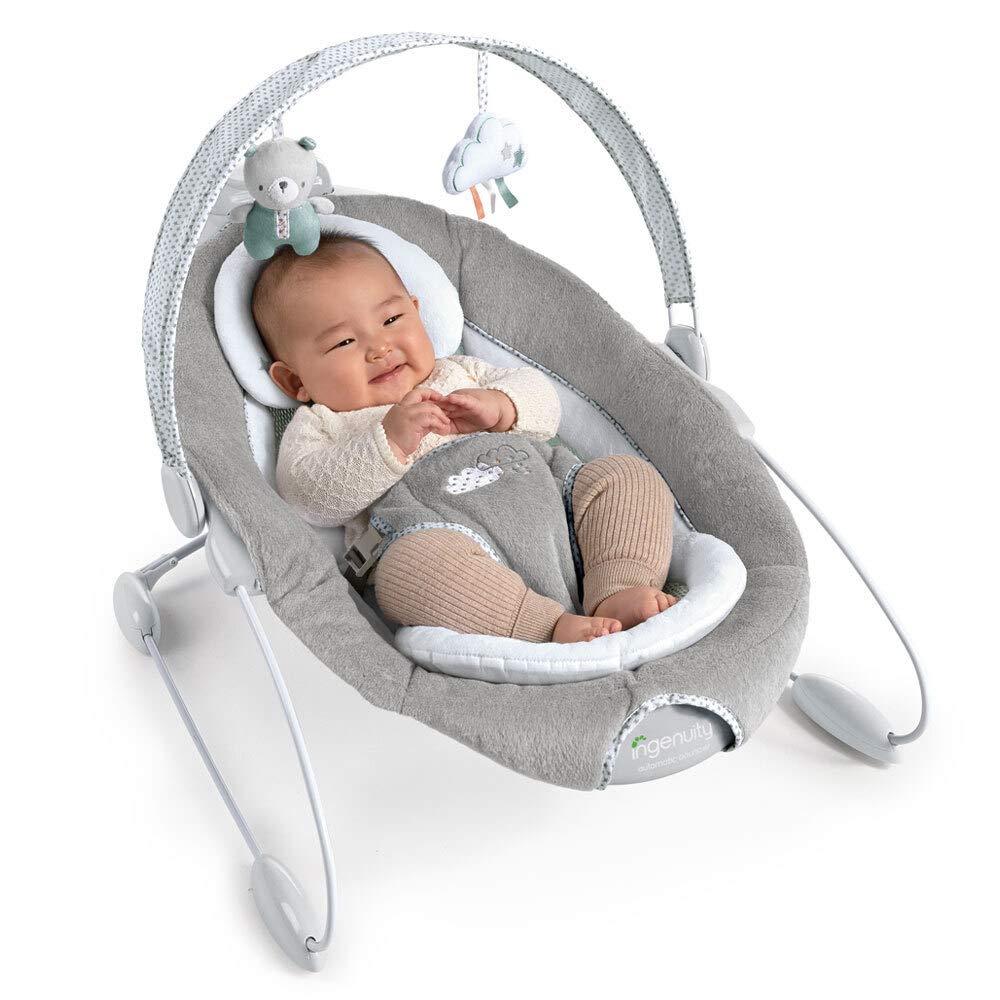 Ingenuity SmartBounce Automatic Baby Bouncer Seat with White Noise. Music. -Toy Bar & 2 Plush Infant Toys. 0-6 Months Up to 20 lbs (Pemberton)