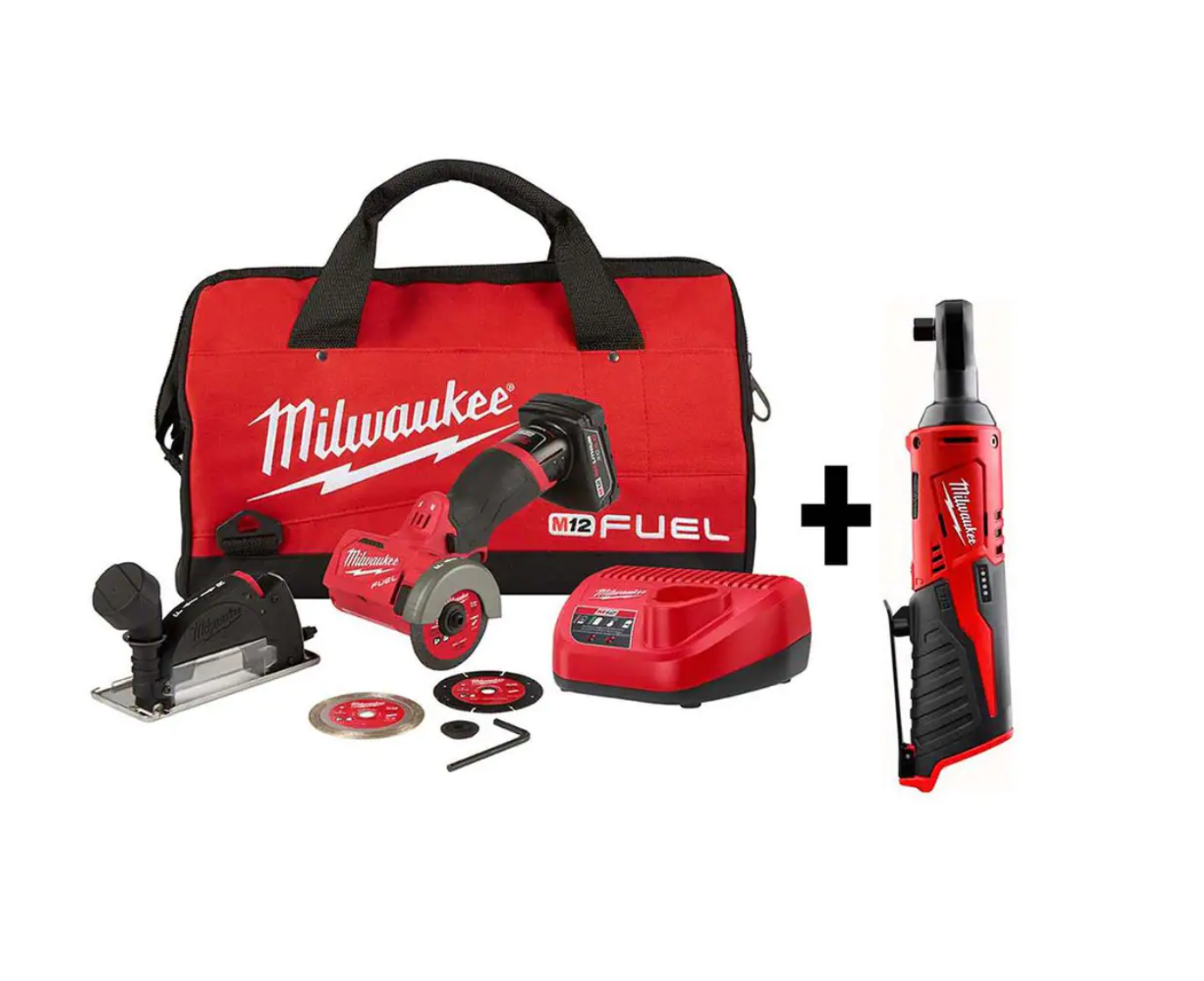 Milwaukee 2522-21XC-2457-20 M12 FUEL 12-Volt 3 in. Lithium-Ion Brushless Cordless Cut Off Saw Kit W/ M12 3/8 in. Ratchet
