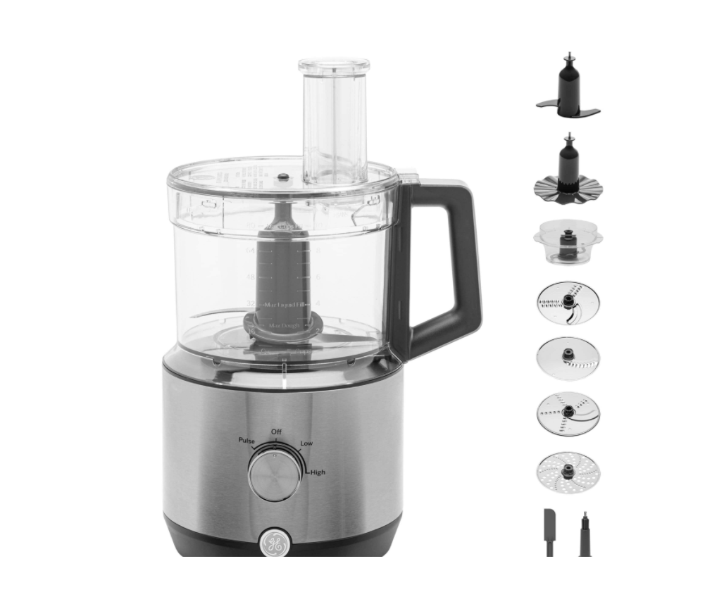 GE 12-Cup Stainless Steel Food Processor with 3 Variable Speeds