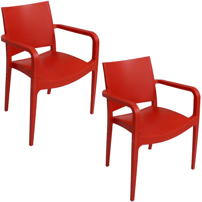 Sunnydaze Decor TLA-155-2PK 2 Stackable Red Plastic Frame Stationary Dining Chair(s) with Solid Seat