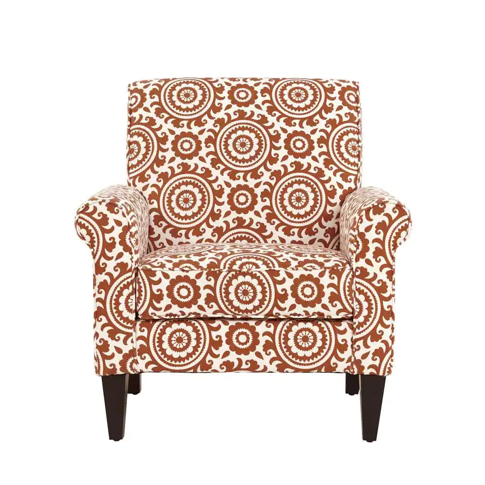 Handy Living Jean Orange and Cream Medallion Arm Chair. Fabric