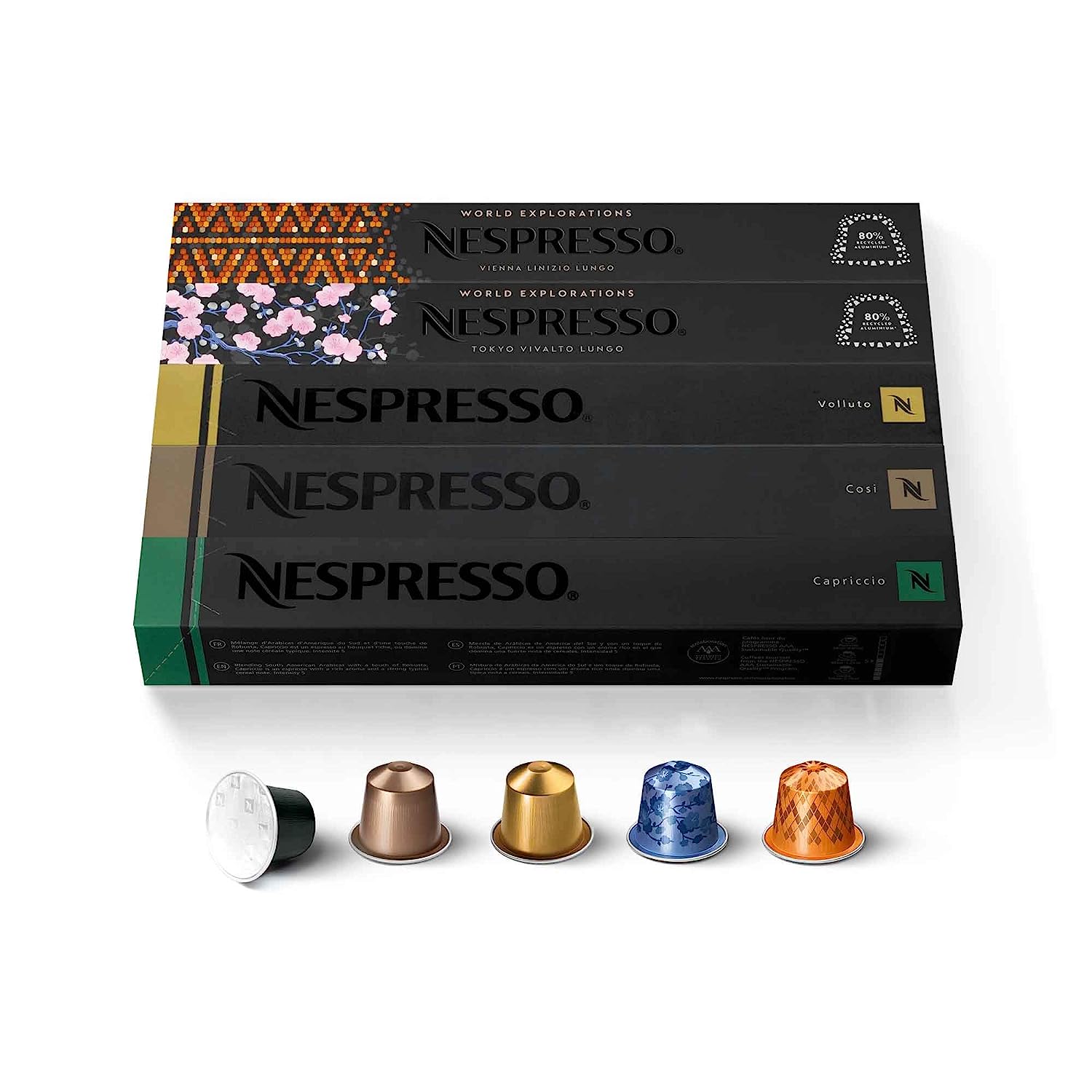Nespresso Capsules OriginalLine. Mild Roast Blend Variety Pack. Mild Roast Coffee. 50 Count Espresso Coffee Pods. Brews 3.7 ounce and 1.35 ounce (ORIGINALLINE ONLY)