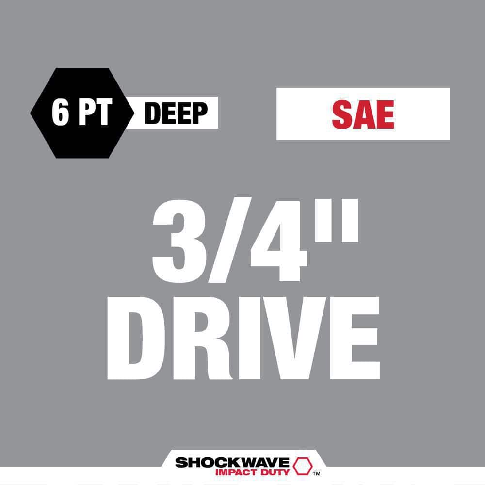 Milwaukee 49-66-7018 SHOCKWAVE 3/4 in. Drive SAE Deep Well Impact 6 Point Impact Socket Set (8-Piece)
