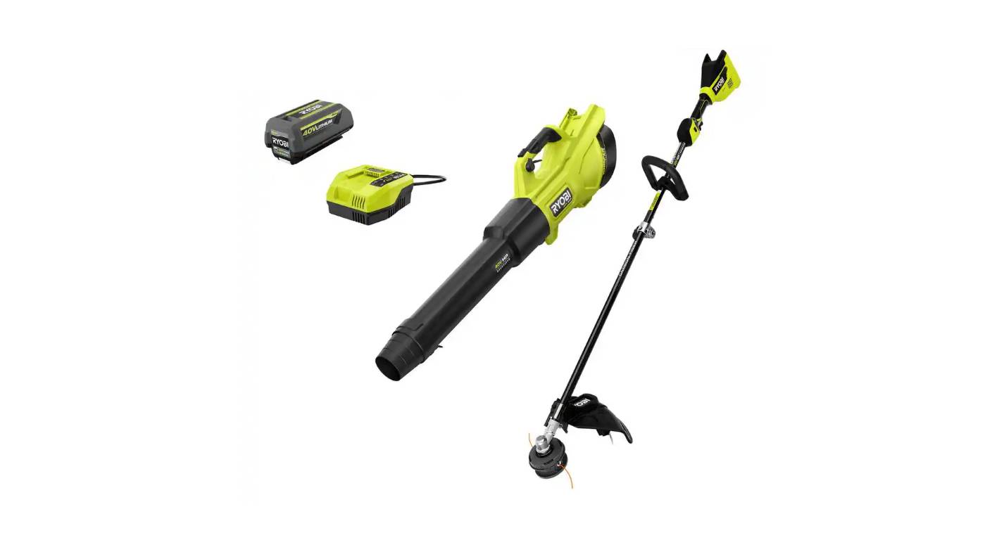 RYOBI RY40960VNM 40V HP Cordless Leaf Blower & String Trimmer with Battery & Charger