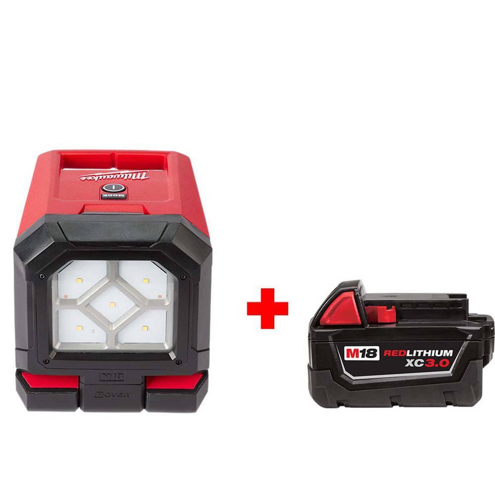Milwaukee 2365-20-48-11-1828 M18 18-Volt 1500 Lumens Lithium-Ion Cordless ROVER LED Mounting Flood Light (Tool-Only) with 3.0 AH Battery