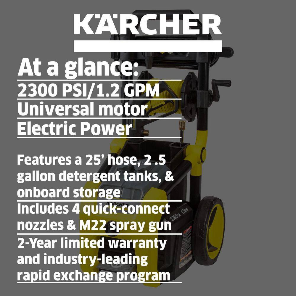 Karcher 1.106-222.0 2300 PSI 1.2 GPM K2300PS Electric Power Pressure Washer with Turbo. 15-Degree. 40-Degree and Soap Nozzles
