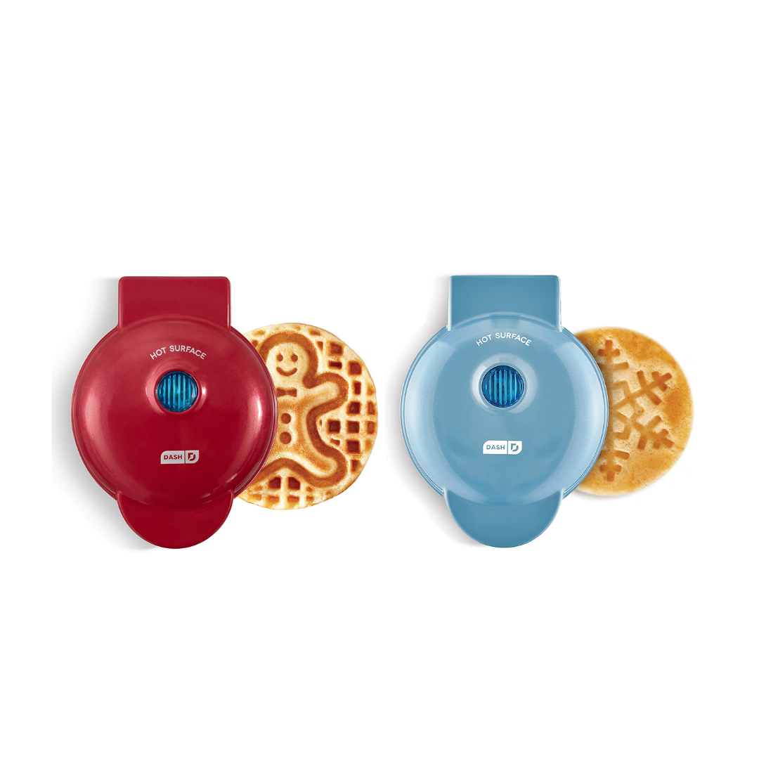 Dash Mini Waffle Maker (2 Pack) Non-Stick Surfaces. Snowflake + Gingerbread
