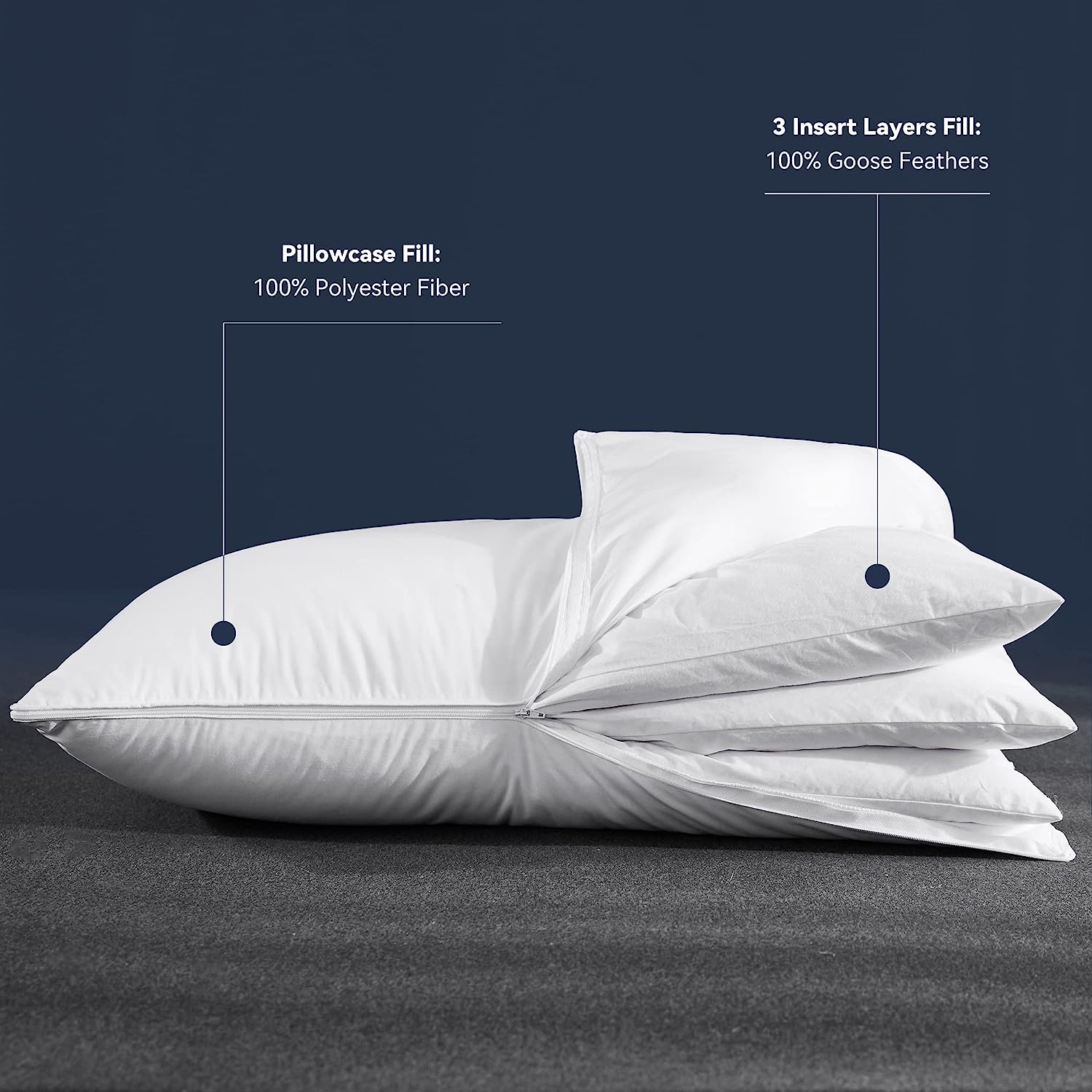 AIKOFUL Adjustable Layer Pillow for Sleeping.Premium Goose Feather Pillow with 100% Cotton Zipper Cover.Queen Size Set of 2