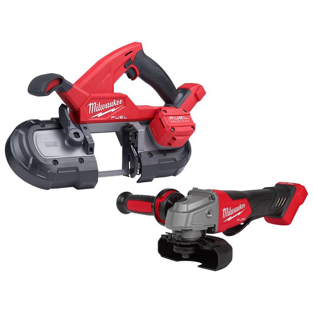 Milwaukee 2829-20-2880-20 M18 FUEL 18V Lithium-Ion Brushless Cordless Compact Bandsaw and 4-1/2 in./5 in. Grinder (2-Tool)