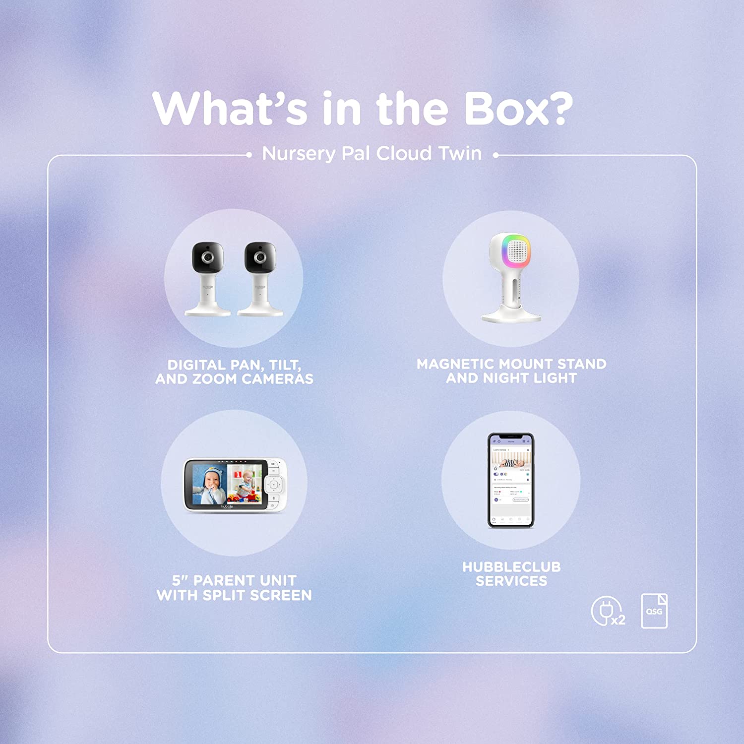 HUBBLE CONNECTED Nursery Pal Cloud Twin-5″ Smart Baby Monitor with Camera and Audio-Dual Wireless Monitoring System-Two-Way Intercom. Night Light. Sleep Trainer. Room Temp & Lullabies.White.2-Cameras