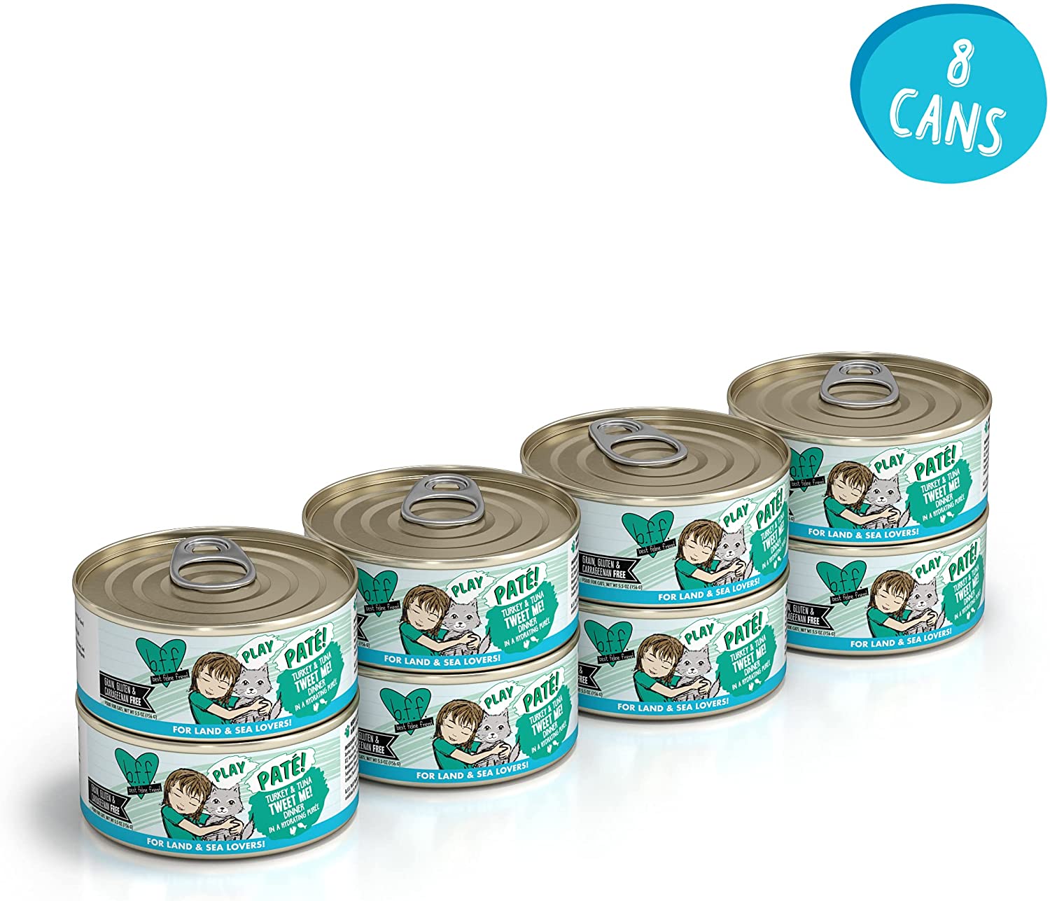 Weruva Wet Cat Food B.F.F. Play - Best Feline Friend Paté Lovers. Aw Yeah!. Turkey & Tuna Tweet Me! with Turkey & Tuna. 5.5oz Can (Pack of 8)