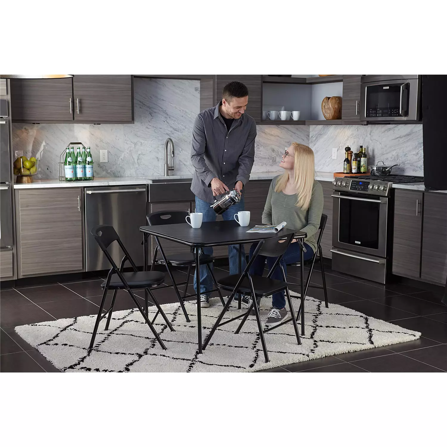 COSCO 5-Piece Folding Table and Chair Set. Black