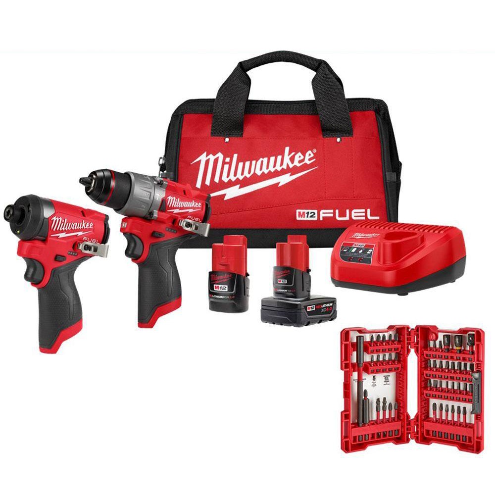 Milwaukee 3497-22-48-32-4023 M12 FUEL 12-Volt Lithium-Ion Brushless Cordless Hammer Drill & Impact Driver Combo Kit (2-Tool) with Bit Set (45-Piece)