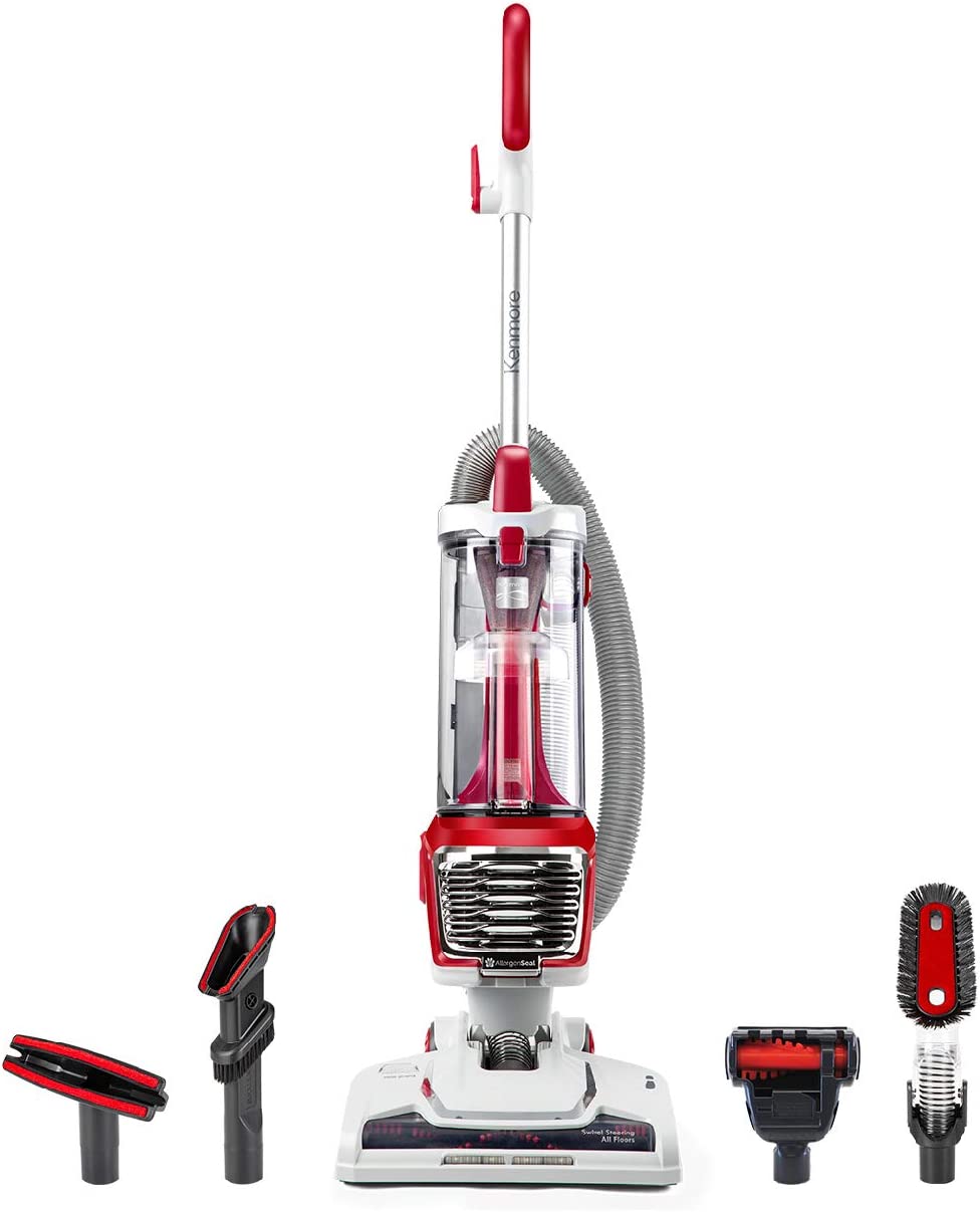 Kenmore DU2015 Bagless Upright Vacuum Lightweight Carpet Cleaner with 10'Hose. HEPA Filter. 4 Cleaning Tools for Pet Hair. Hardwood Floor. Red