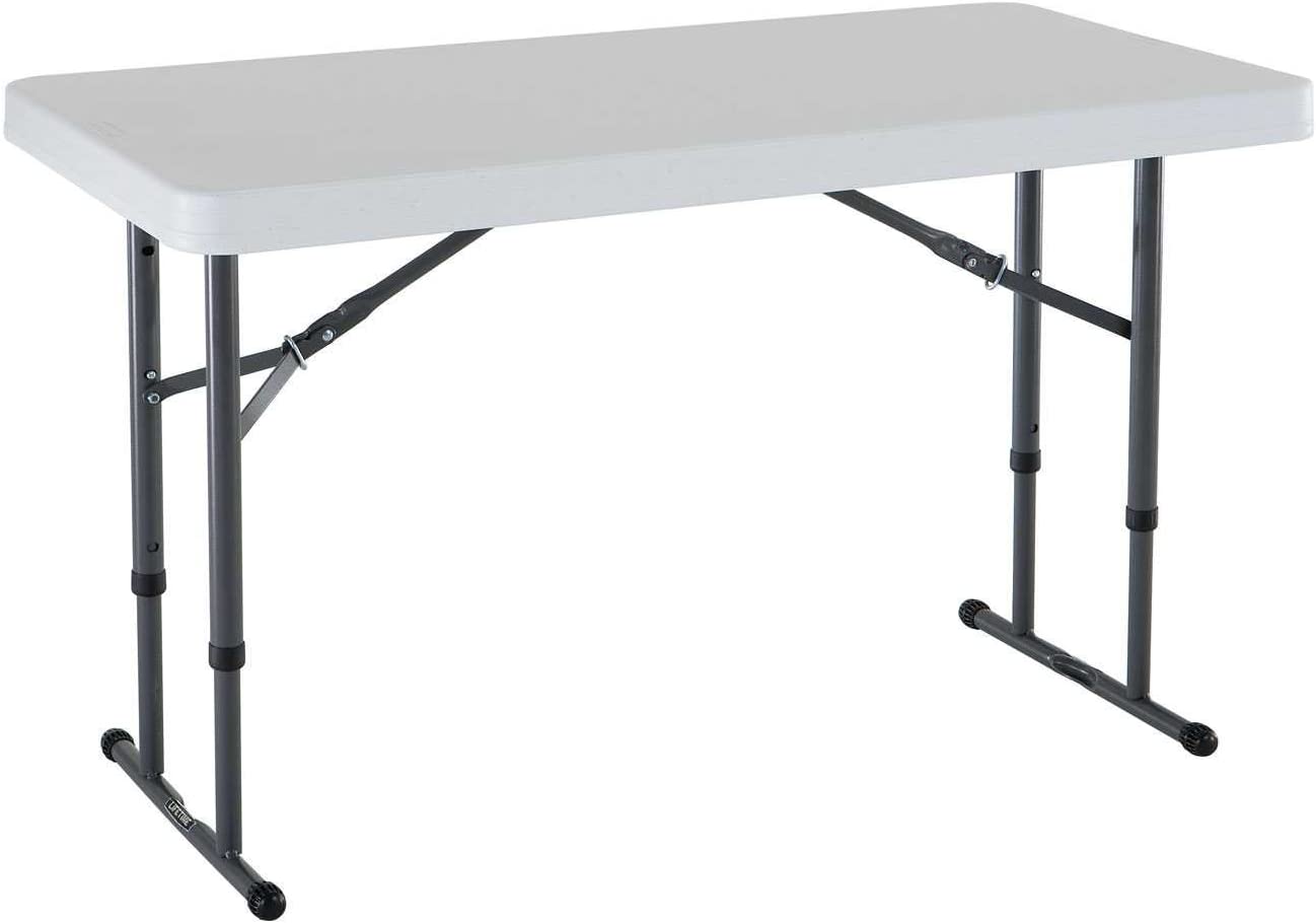 LIFETIME 80160 Commercial Height Adjustable Folding Utility Table. 4 Feet. White Granite