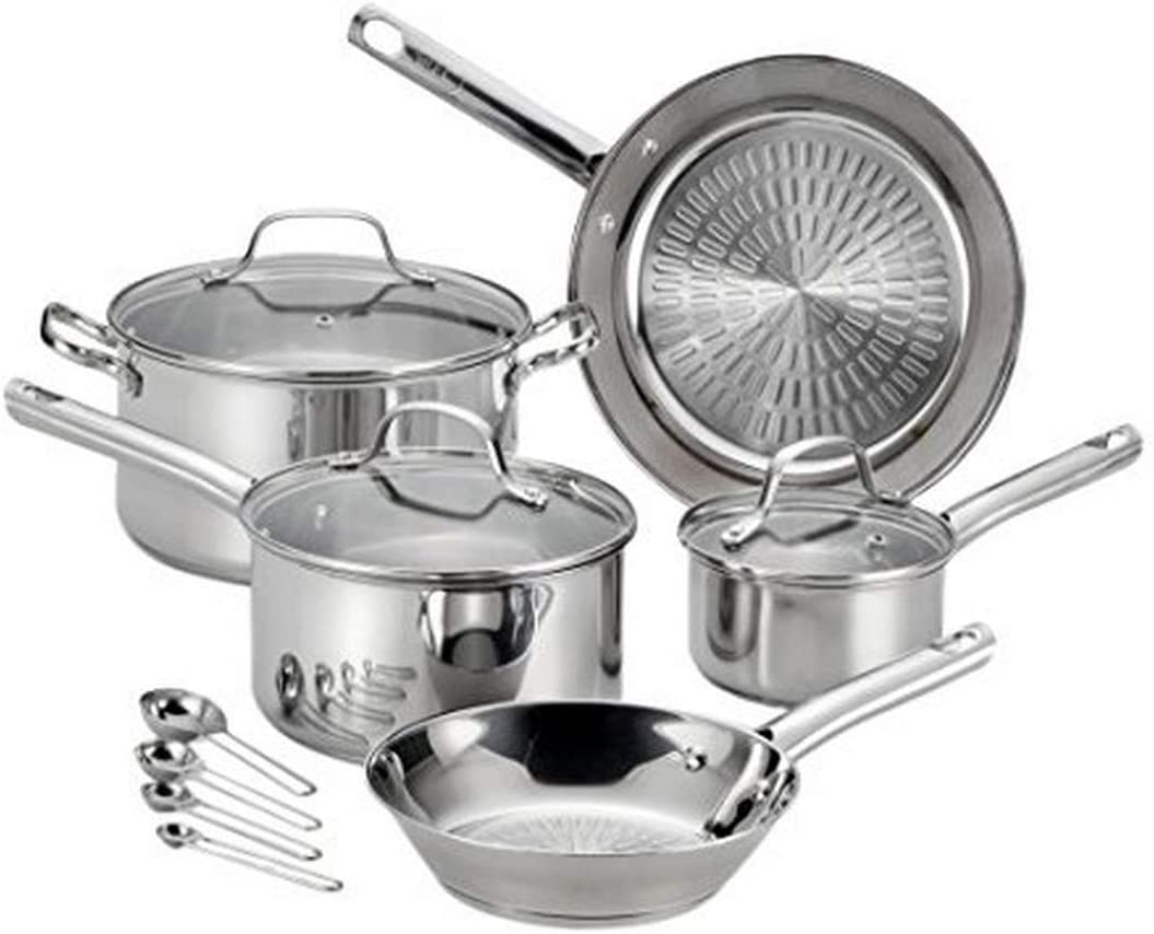 T-fal Pro E760SC Performa Stainless Steel Dishwasher Oven Safe Cookware Set. 12-Piece. Silver. 0