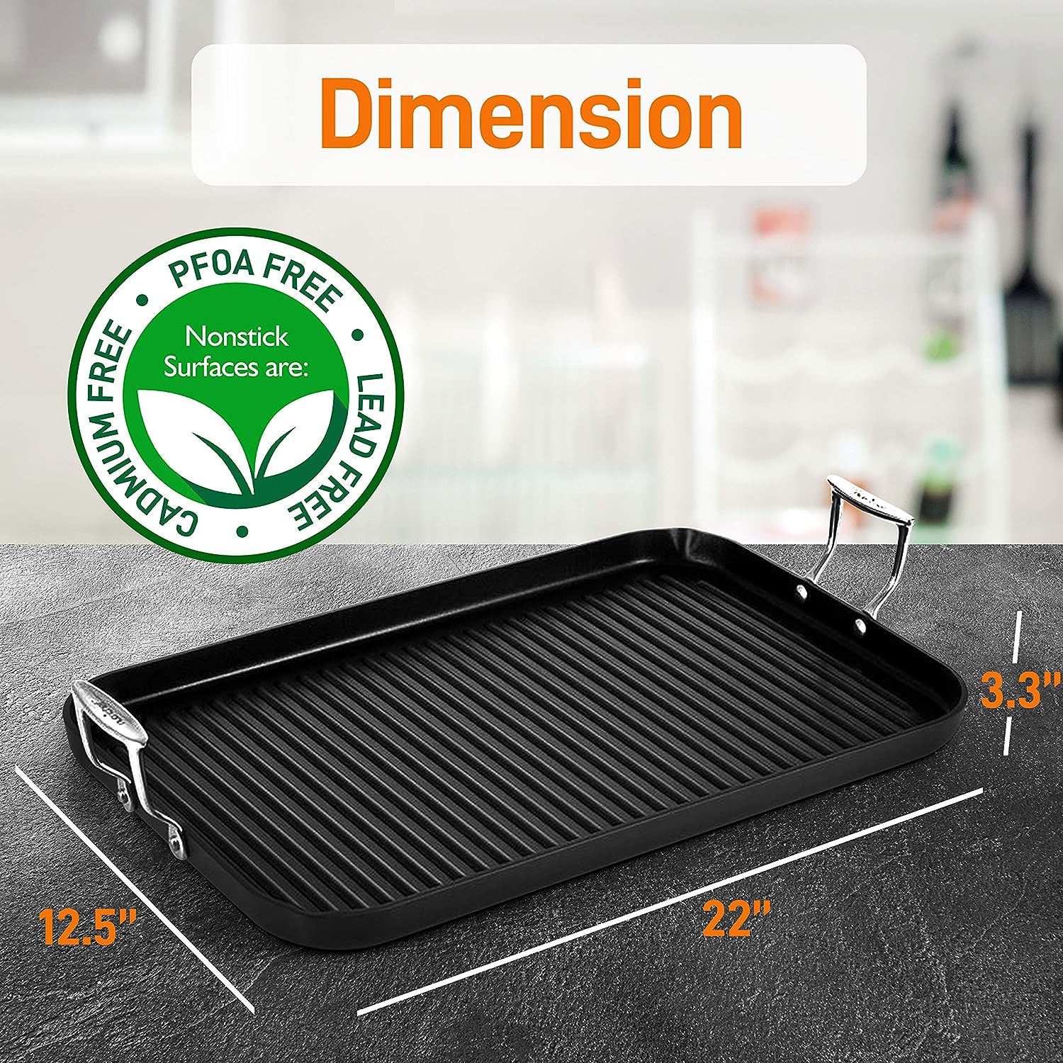 NutriChef Nonstick Stove Top Grill Pan - PTFE/PFOA/PFOS Free Need two Burners 20″ x 13″ Hard-Anodized Non stick Grill & Griddle Pan - Kitchen Cookware. Dishwasher Safe NCGRP59