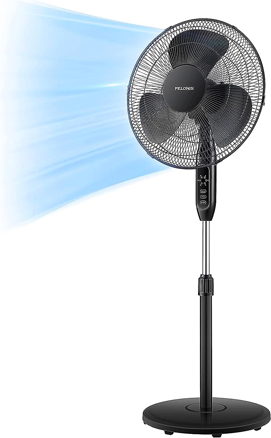 PELONIS 16” Pedestal Remote Control. Oscillating Stand Up Fan 7-Hour Timer. 3-Speed and Adjustable Height. PFS40A4BBB. Supreme 16″-Black