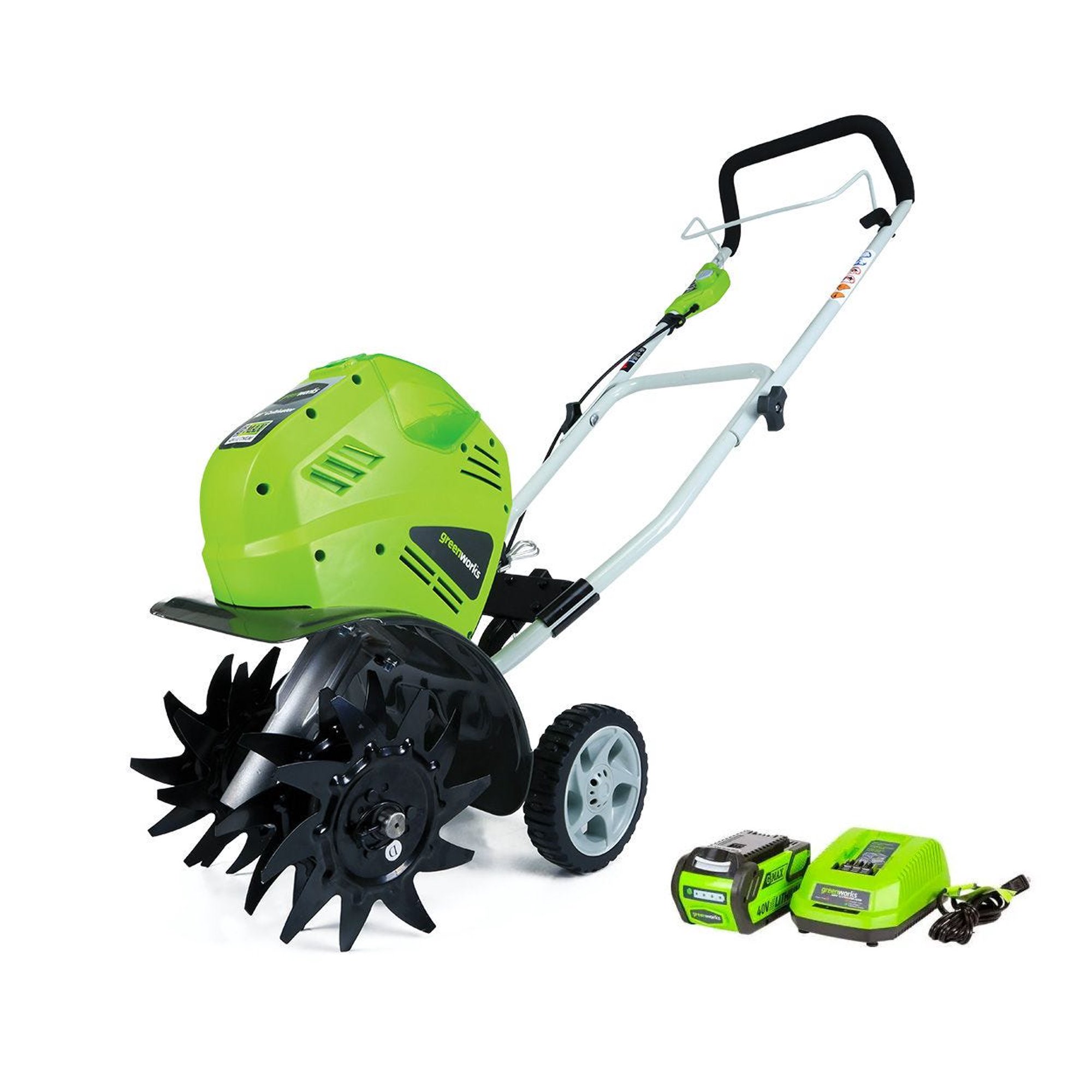 Greenworks 40V 10-inch Cordless Cultivator/Tiller with 40 Ah Battery and Charger. 27062