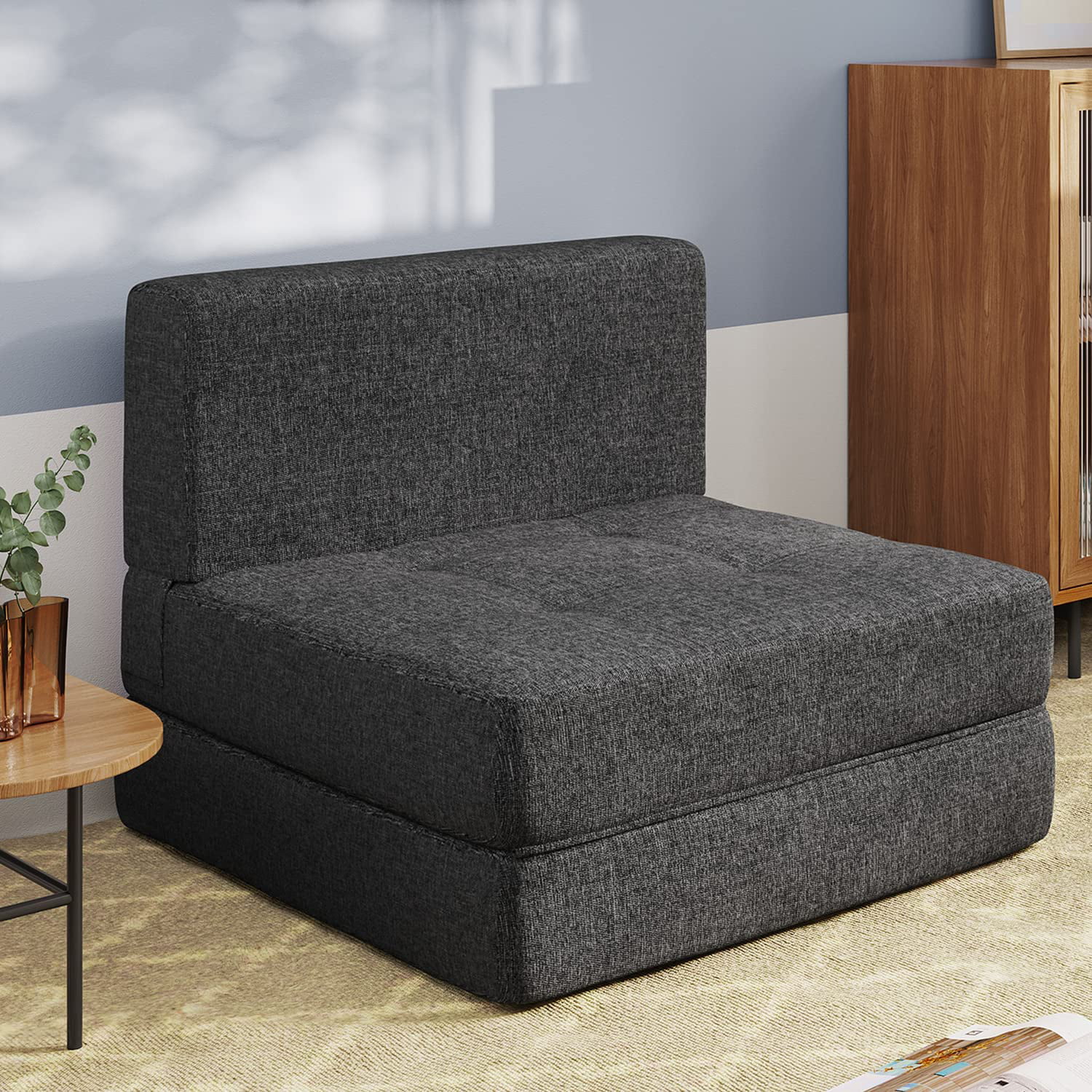 Aiho Futon Sofa Bed. Convertible Chair Bed with Removable Cover for Master or Guest. Dark Gray