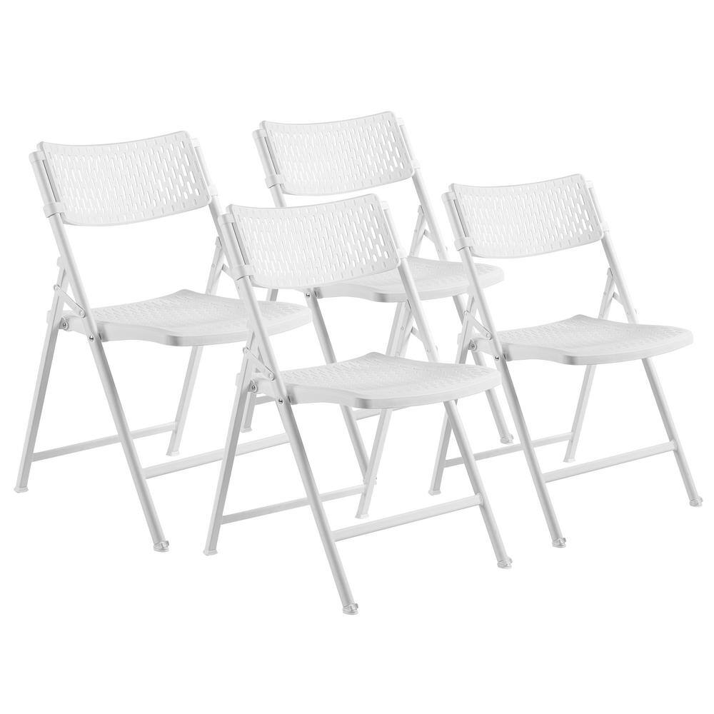 National Public Seating 1421 Oversized 18 in. Premium White Polypropylene Seat. Metal AirFlex Series Folding Chair (Set of 4 Chairs)