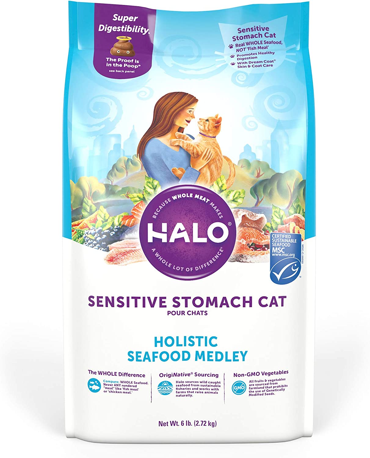 Halo Sensitive Stomach Holistic Seafood Medley Dry Cat Food 6 Pound (Pack of 1)