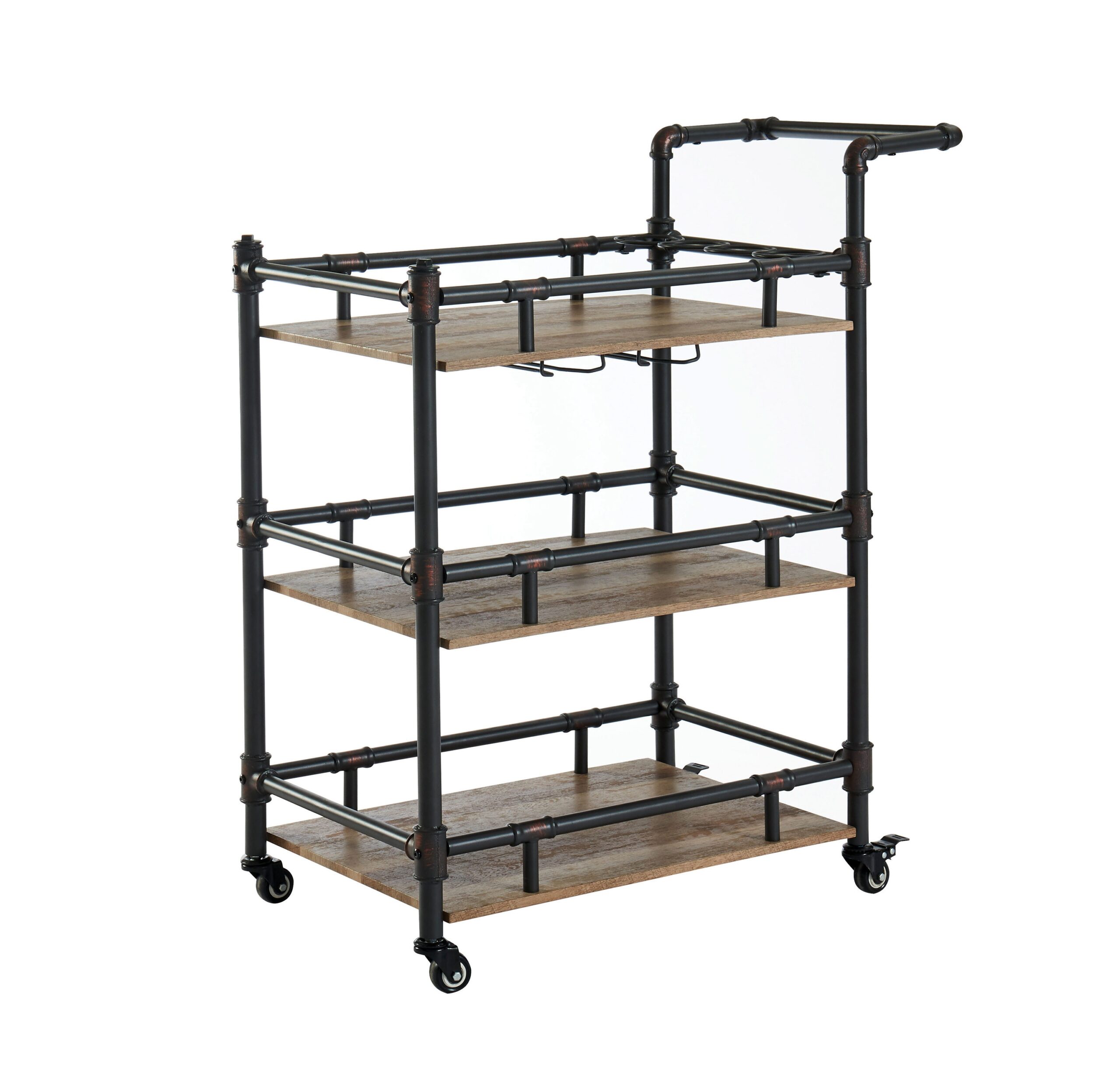 Furniture of America Black Metal Base with Wood Top Rolling Kitchen Cart (18.75-in x 35.63-in x 39.88-in)