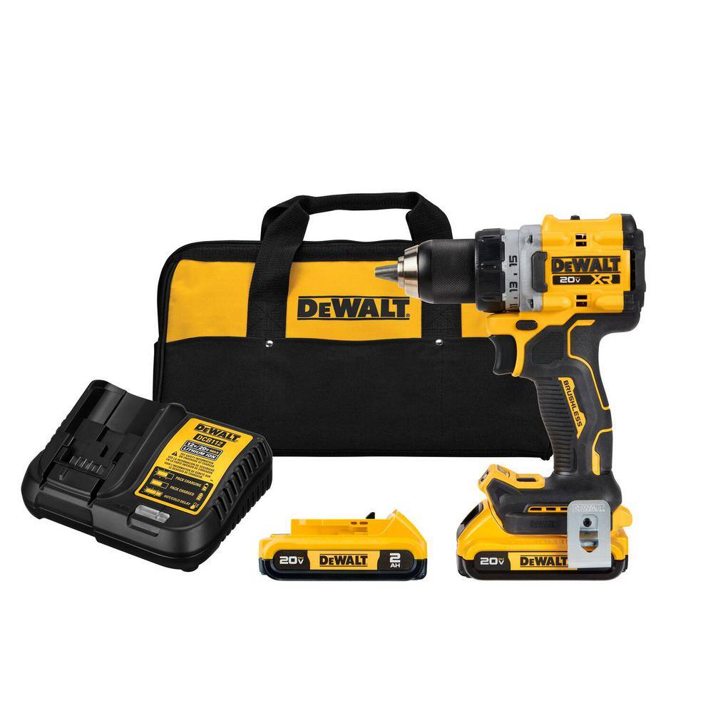DEWALT  20V MAX Lithium-Ion Cordless Brushless 1/2 in. Drill Driver Kit with (2) 2.0Ah Batteries. Charger and Bag