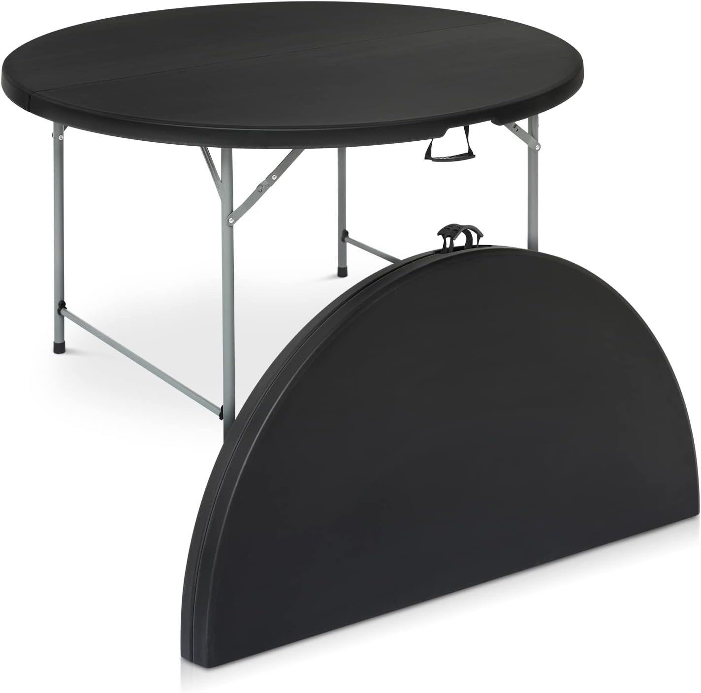 MoNiBloom Round Folding Table. 4.5Ft Heavy Duty Fold in Half Commercial Event Wedding Party Table. Comfortable for 6 to 8 Seat. Black