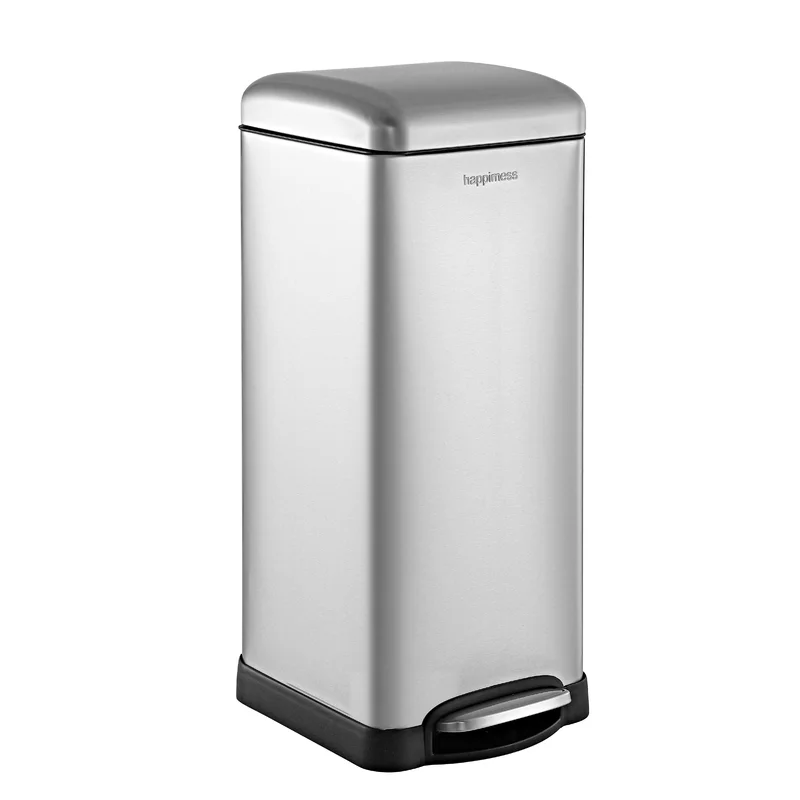 happimess HPM1007D Betty Retro 8-Gallon Step-Open Trash Can. Modern. Minimalistic. Soft Close. No Slamming. Kitchen. Laundry Room. Office. 8 Gallons. Chrome